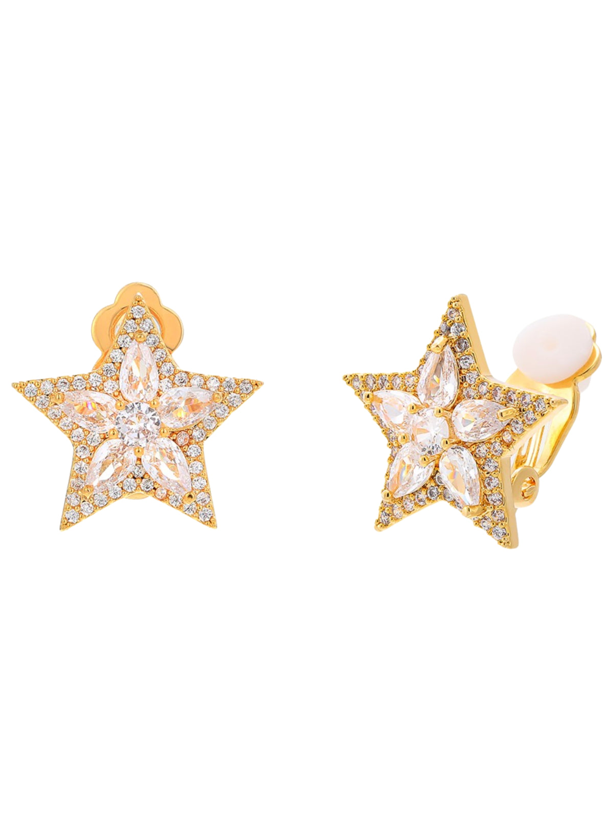 D&X DE1162K Elizabeth Cubic Zirconia Clip On Earrings with a star-shaped design, sparkling stone detailing and clip-on fastening.