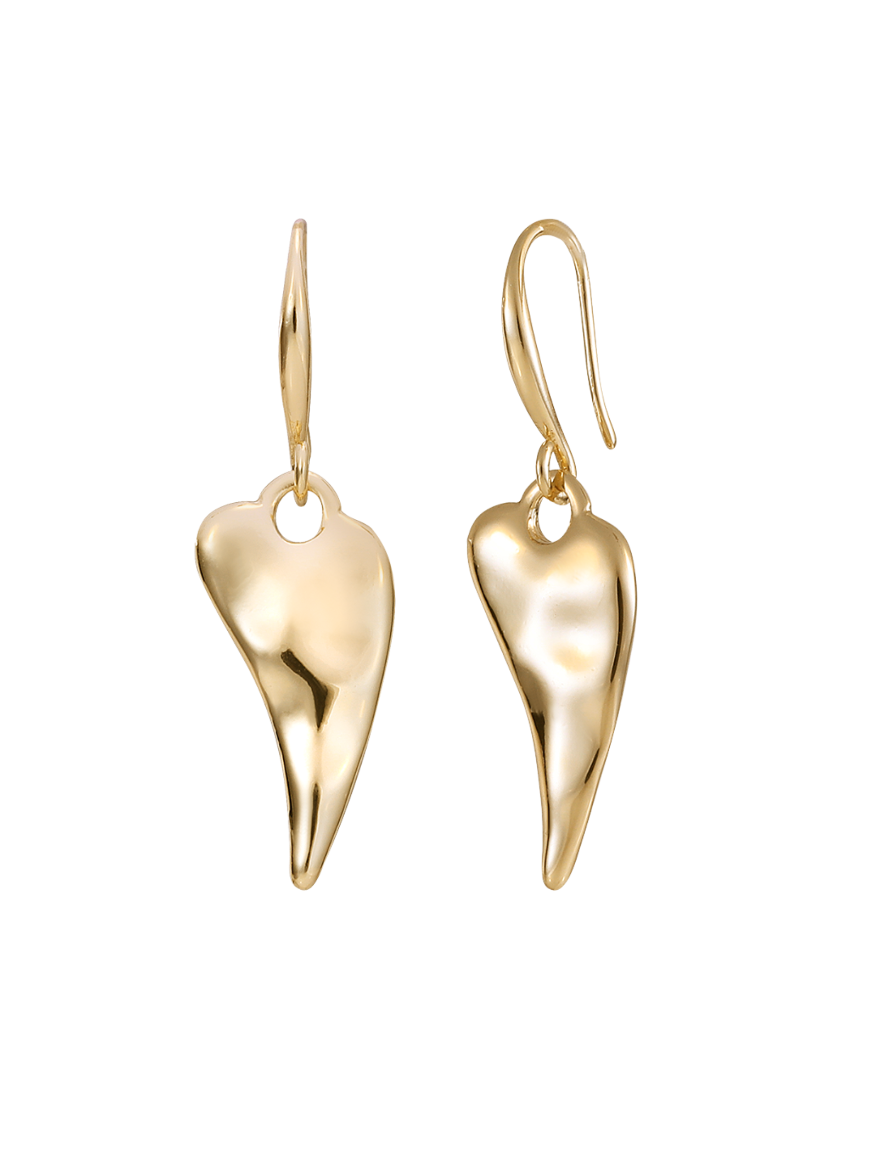 D&X DE1187K earrings – sculpted polished heart earrings in plated alloy, modern women’s fashion jewellery.