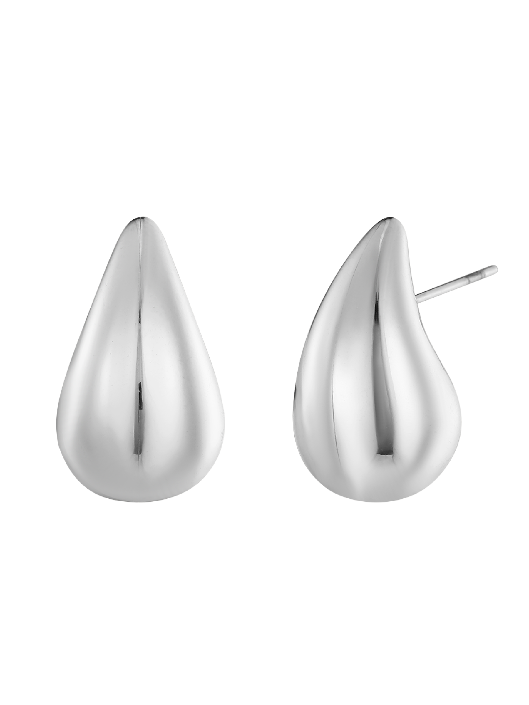 D&X DE1201S White Gold Teardrop Stud Earrings – polished white gold-plated stainless steel stud earrings with sleek teardrop design, modern and elegant jewellery.