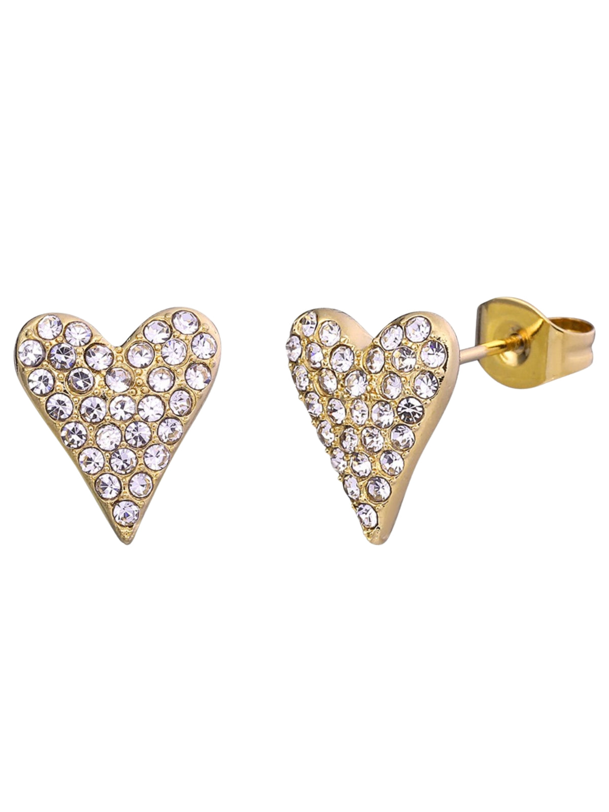 D&X DE1224K - EARRING gold-tone heart stud earrings with crystal embellishment and polished finish.