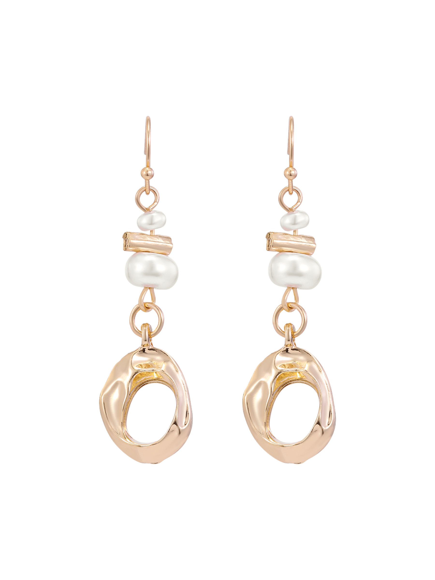 D&X DE1262A Gold Tone Drop Earrings with Pearl and Loop Design – gold plated drop earrings featuring sculptural loop and pearl detail, modern elegant jewellery