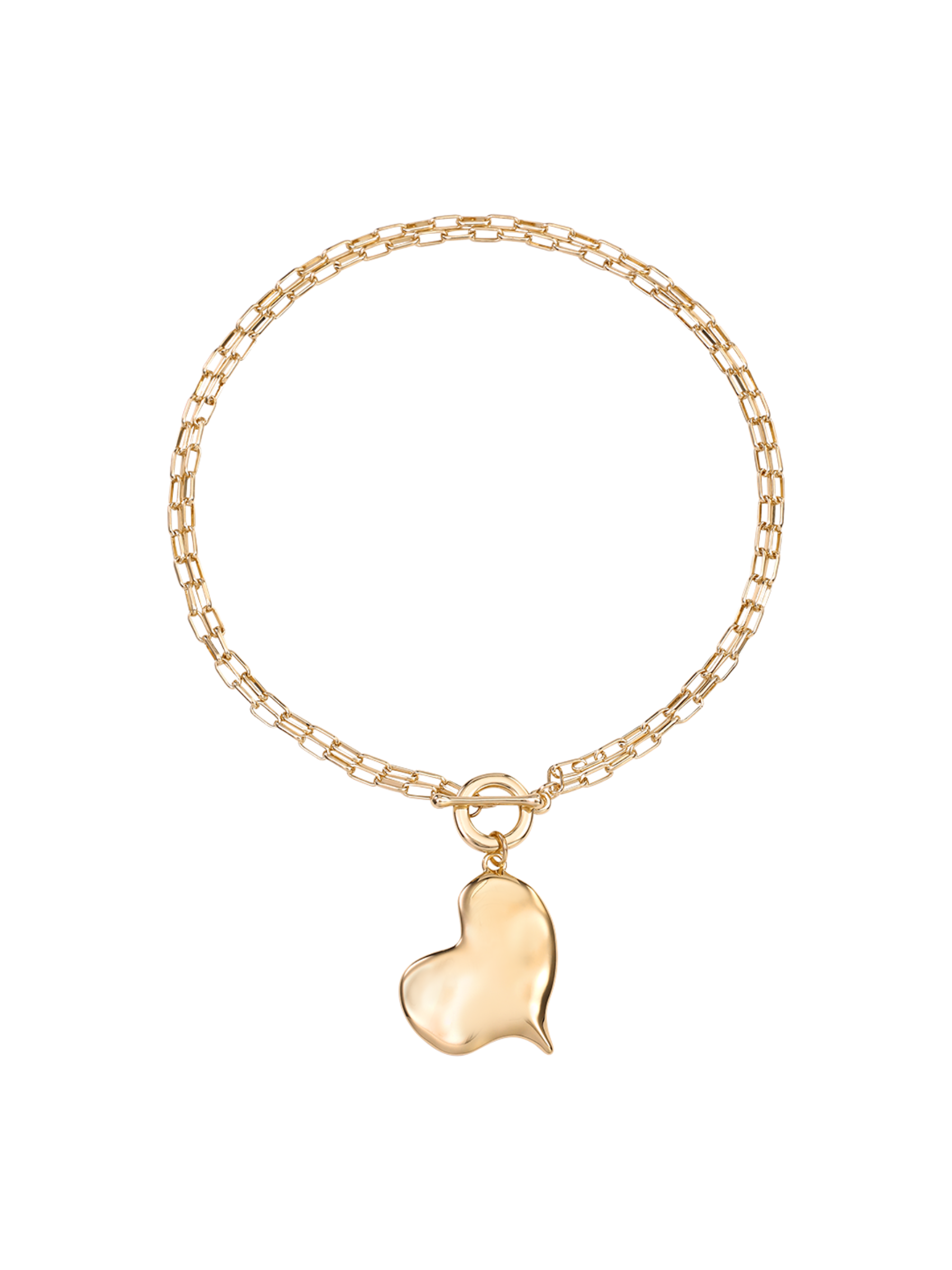 D&X DN2671K gold tone T-bar necklace with sculpted heart pendant – polished alloy women’s fashion jewellery.