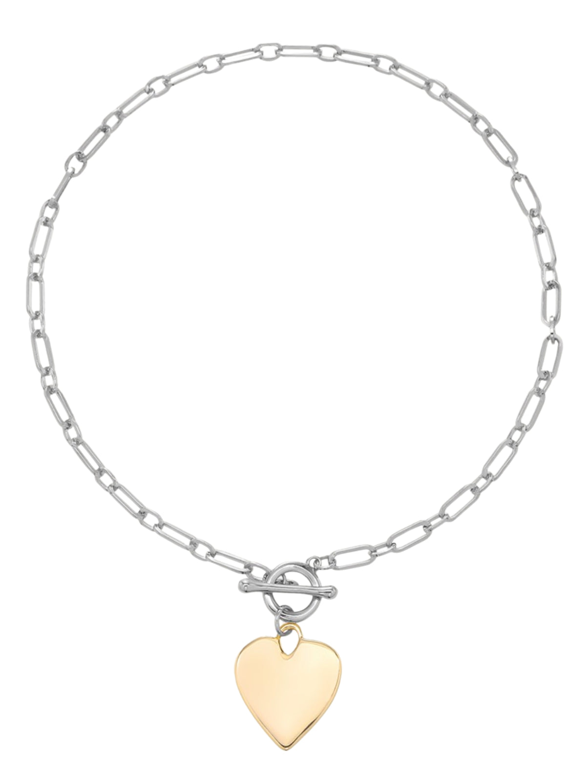 D&X DN2748C Sweetheart T-Bar Heart Pendant Necklace with elongated link chain, T-bar fastening and hanging heart pendant.