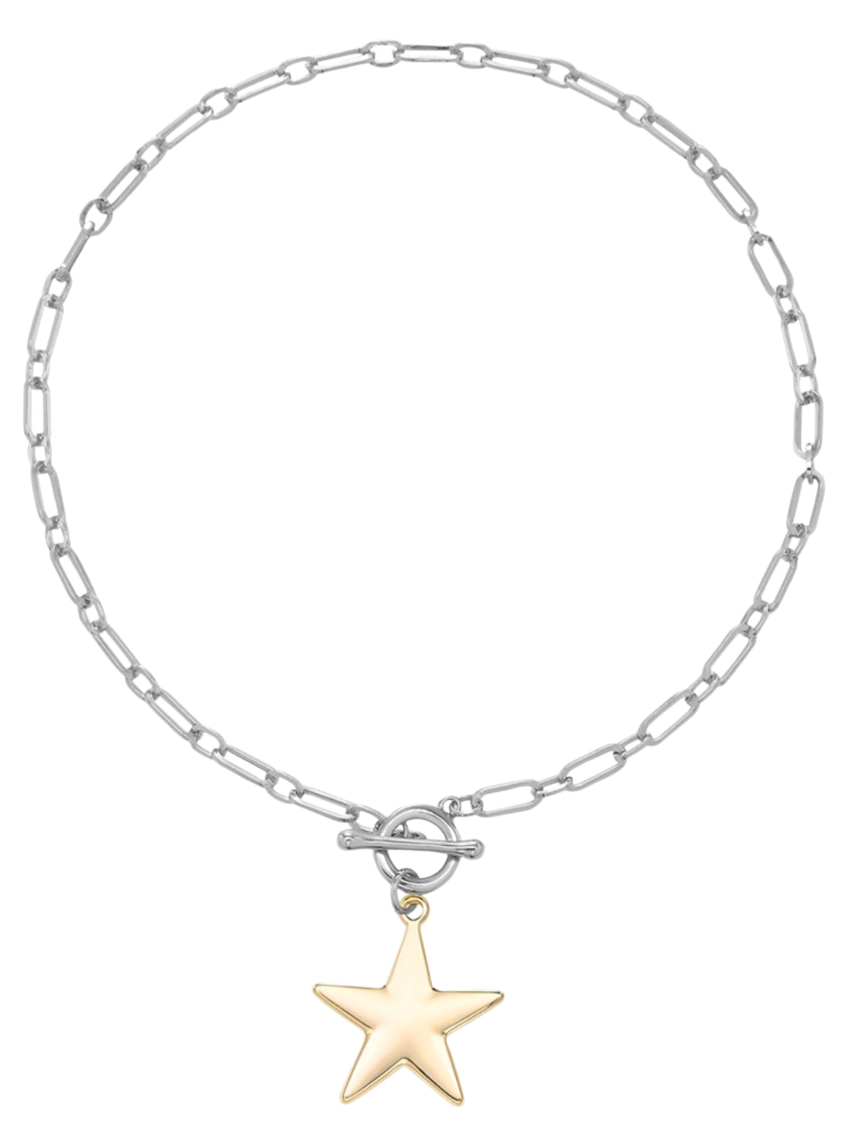 D&X DN2749C Eternal Star Pendant Chain Link Necklace with elongated links, T-bar fastening and star pendant.