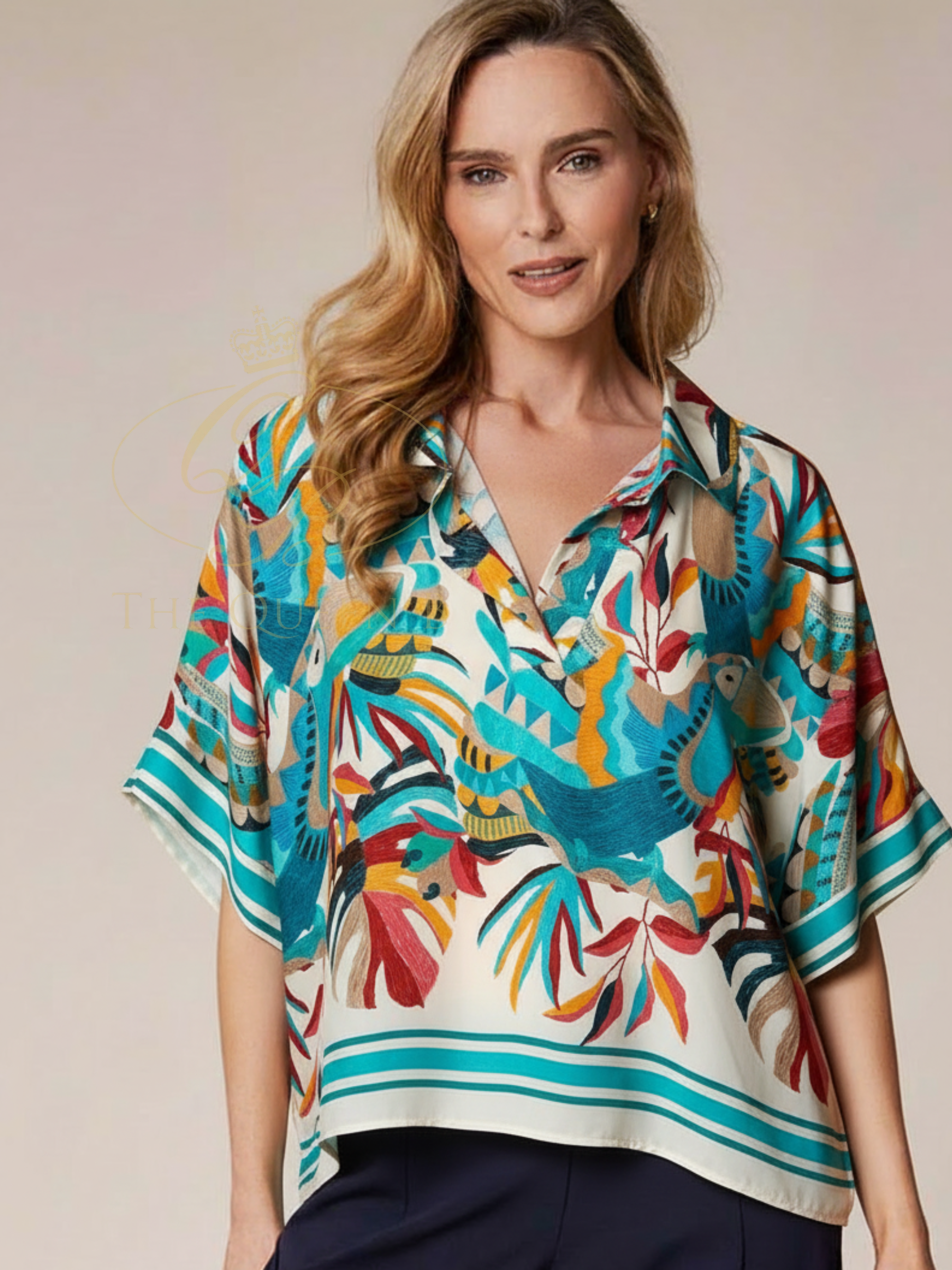 Deck By Decollage 12240 Printed Top with relaxed fit and all-over print.