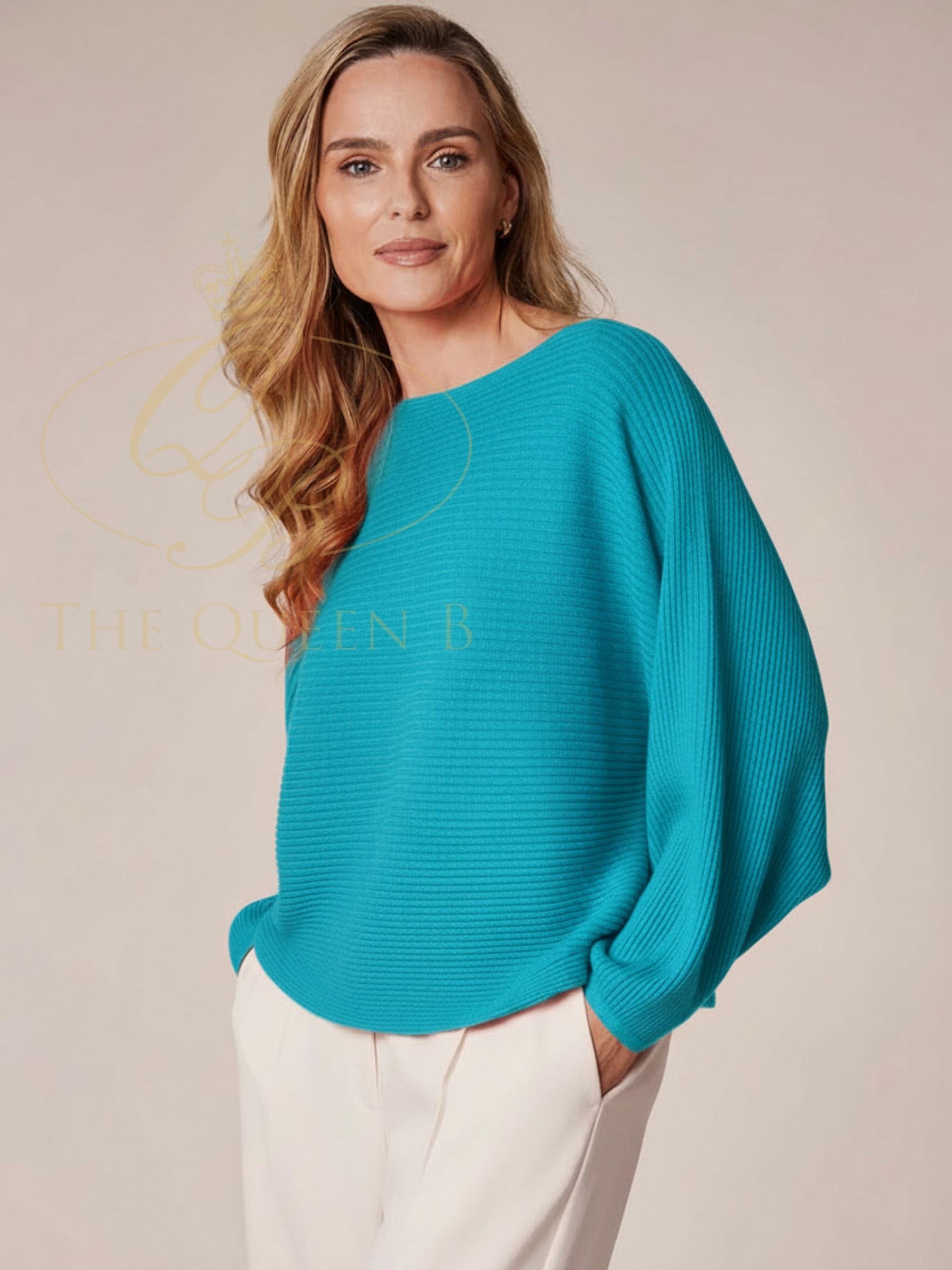 Deck By Decollage 8948 women’s ribbed knit jumper with round neckline.