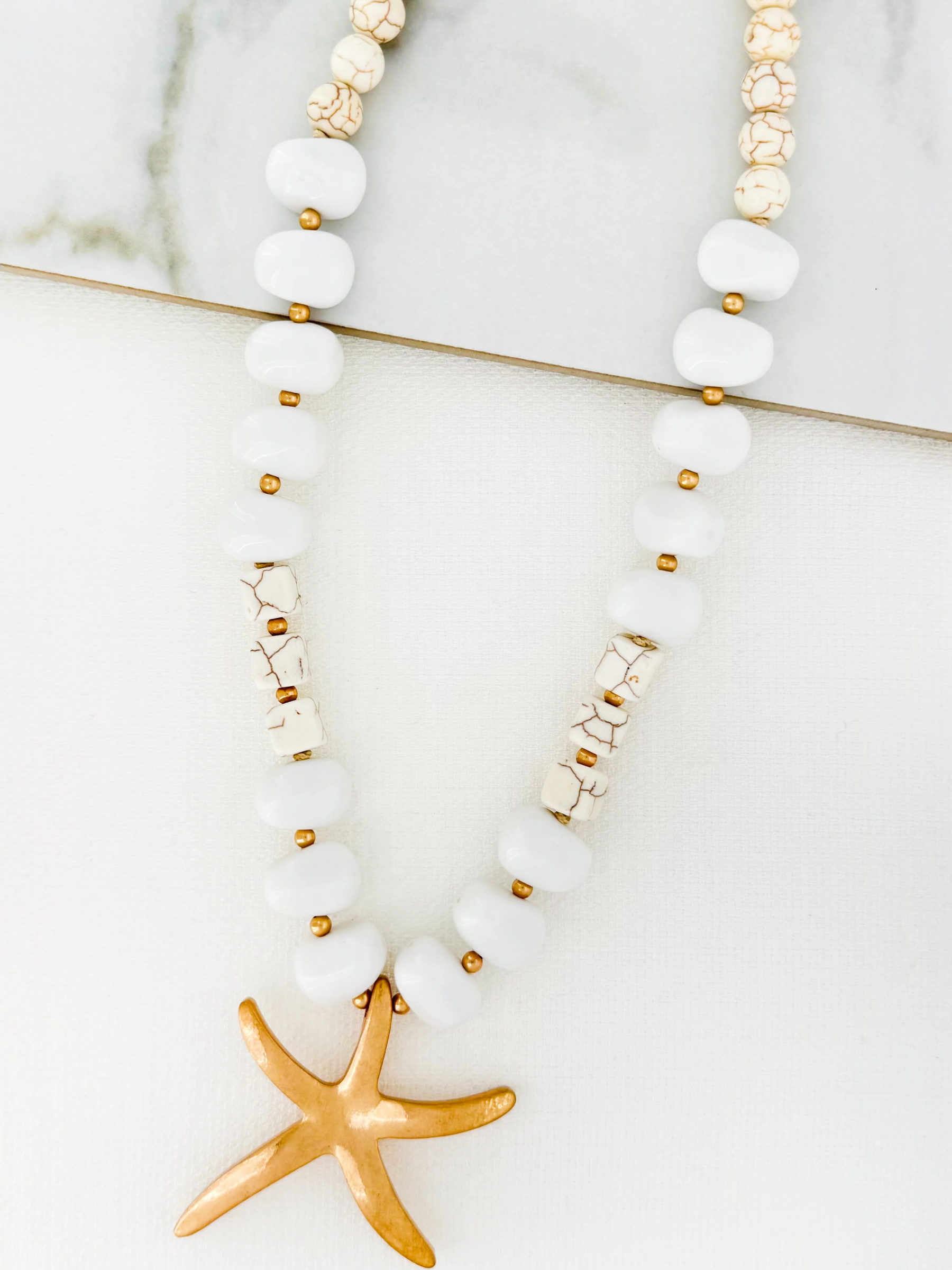 Envy 4740 Starfish Short Beaded Necklace with mixed beads and statement starfish pendant.