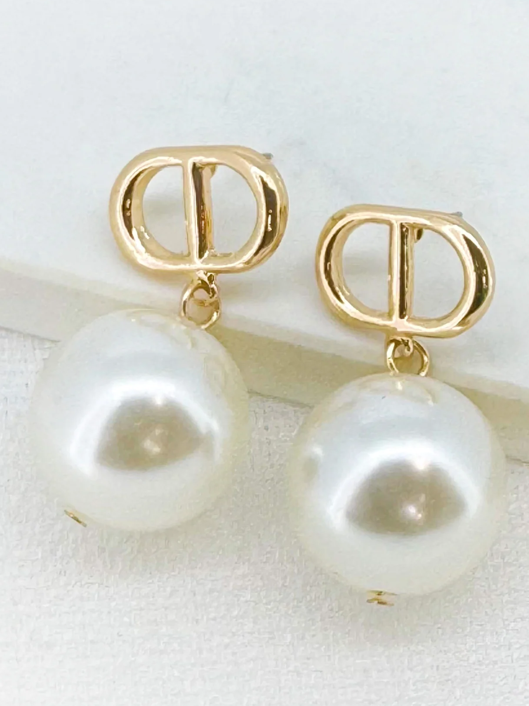Envy 4843 Large Pearl Drop Earrings with structured stud top and statement pearl drop.
