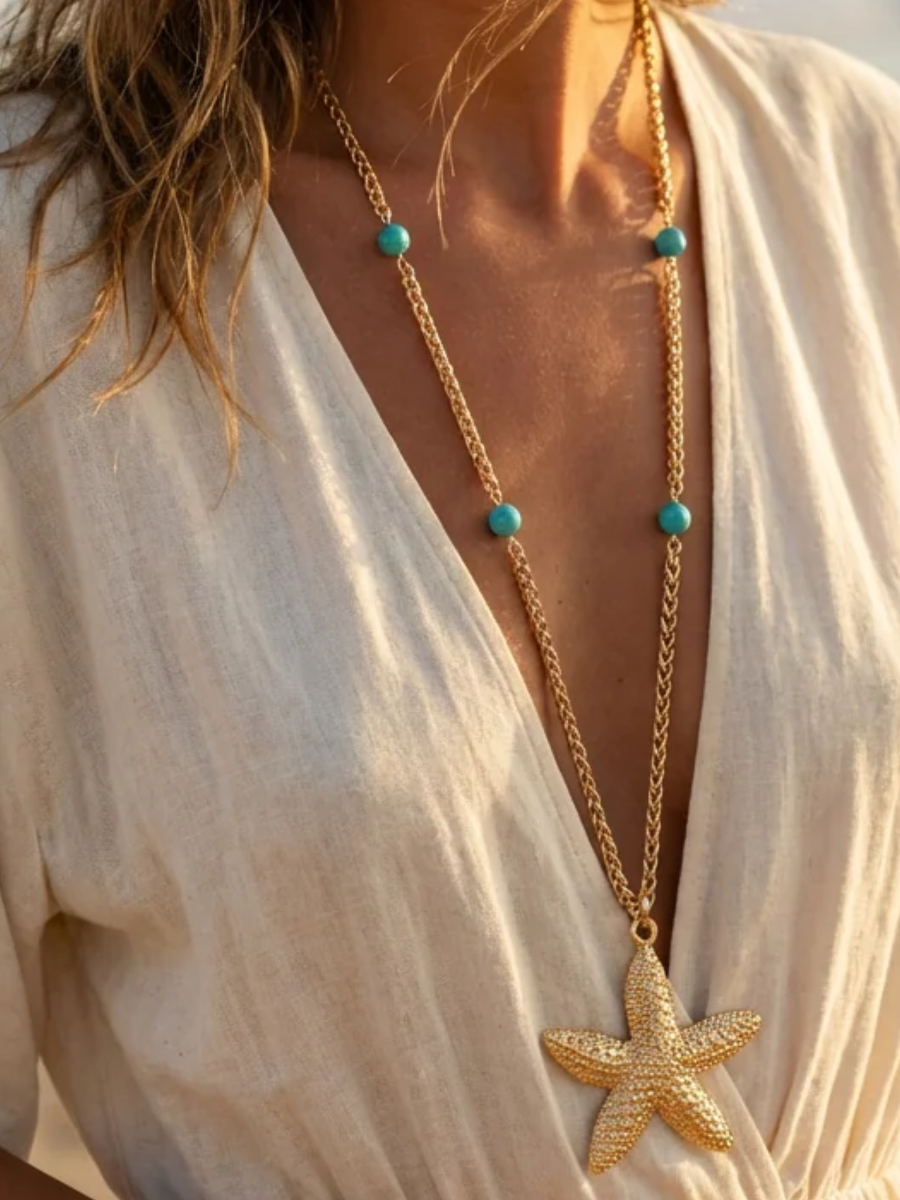 Envy 4930 Starfish Pendant Long Chain Necklace with starfish pendant and long chain design.