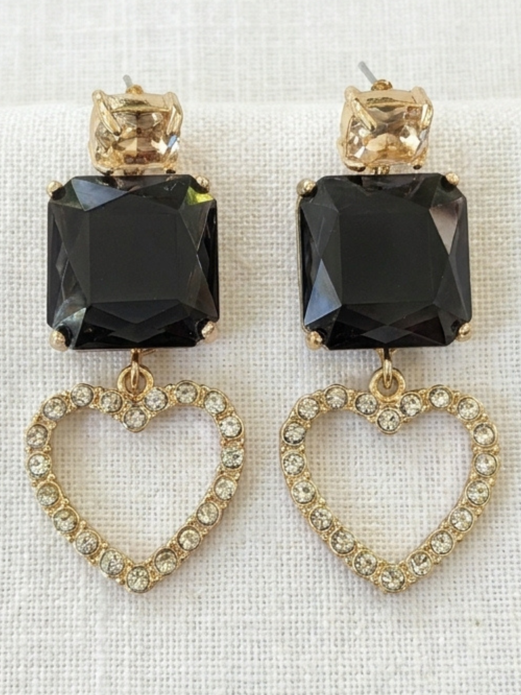 Envy 556 Heart Earrings with faceted square centre, embellished heart drop and statement design