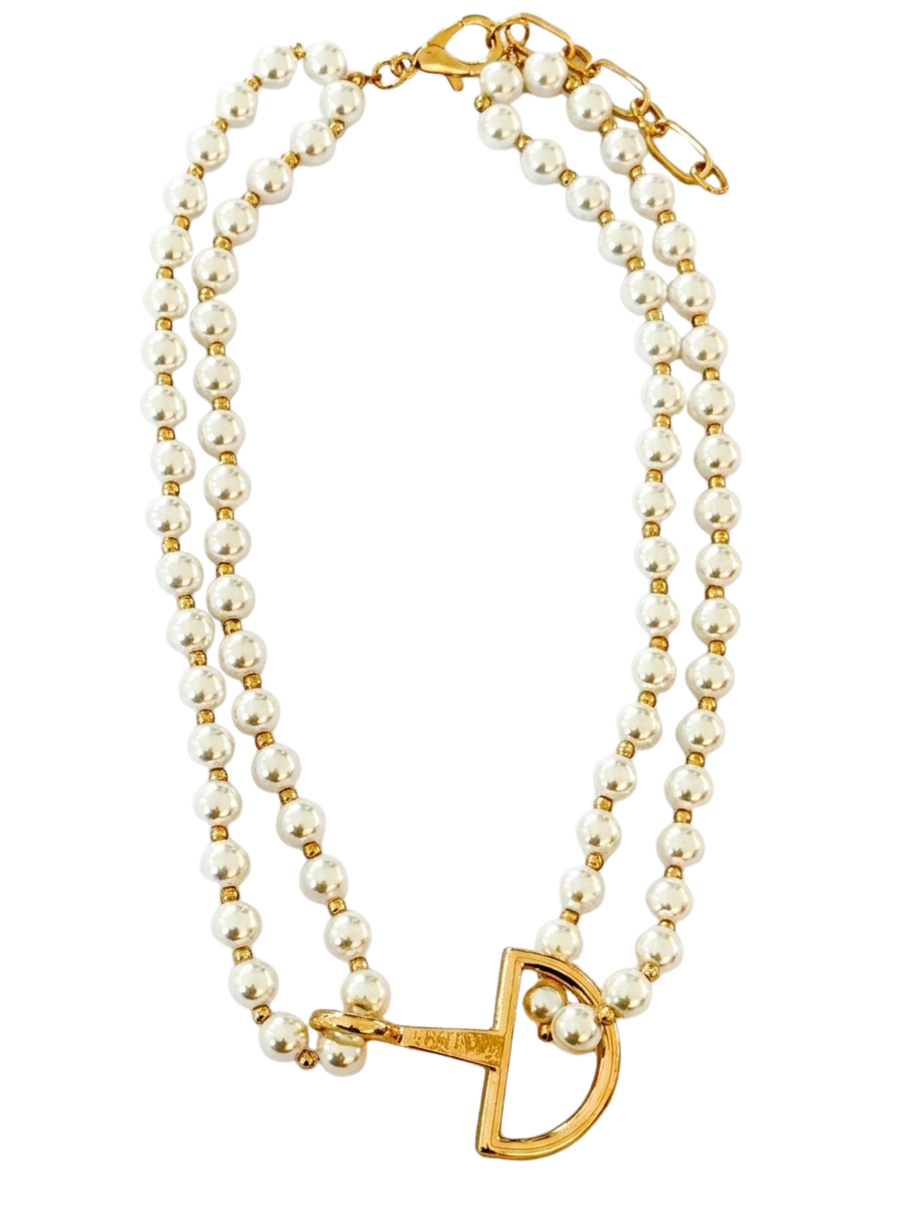 Envy 607 Pearl Necklace with double pearl-effect strands, spacer detailing and geometric centrepiece.