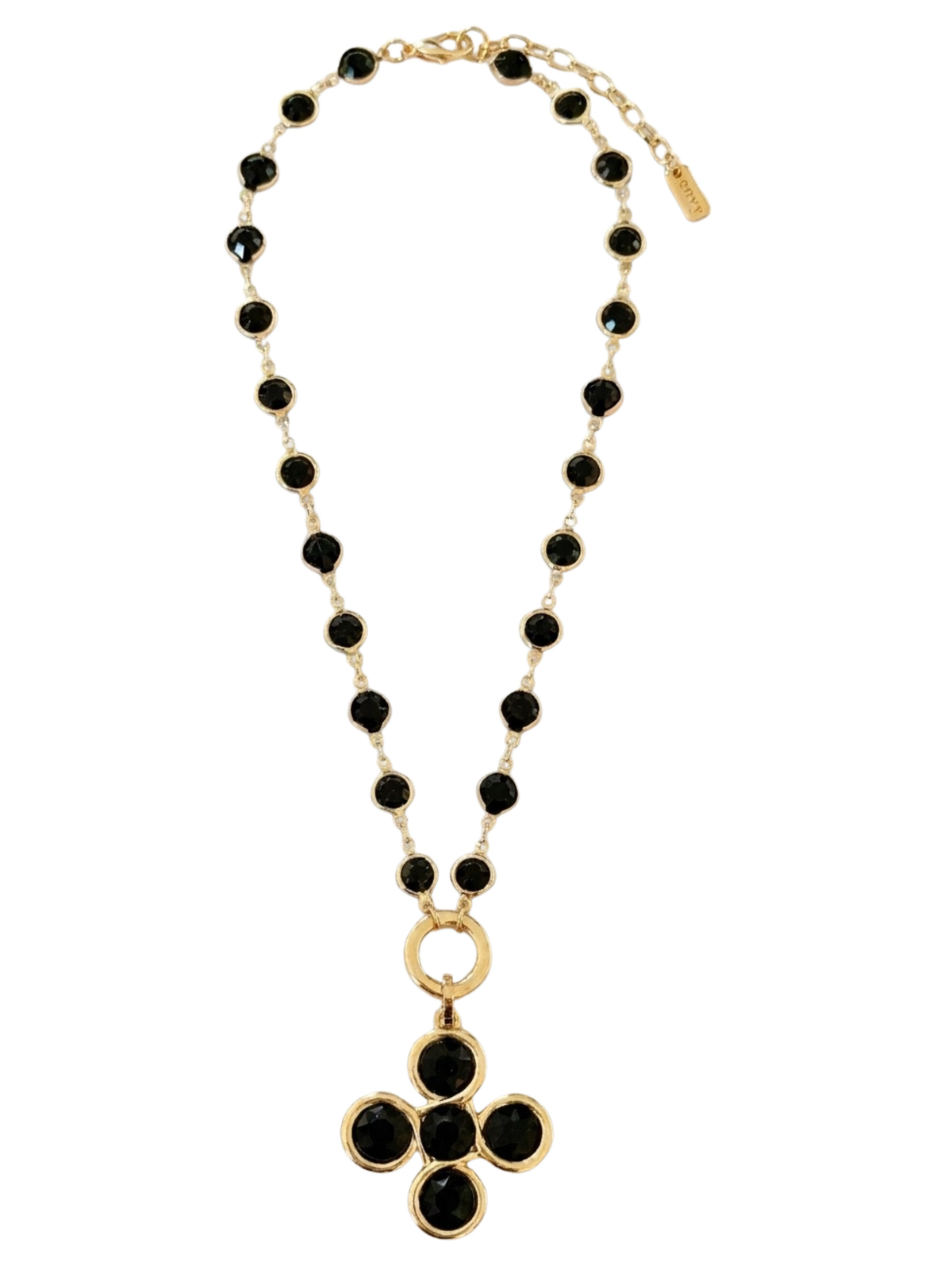 Envy 620 Stone & Clover Necklace with faceted stone detailing, long chain design and clover-inspired pendant.