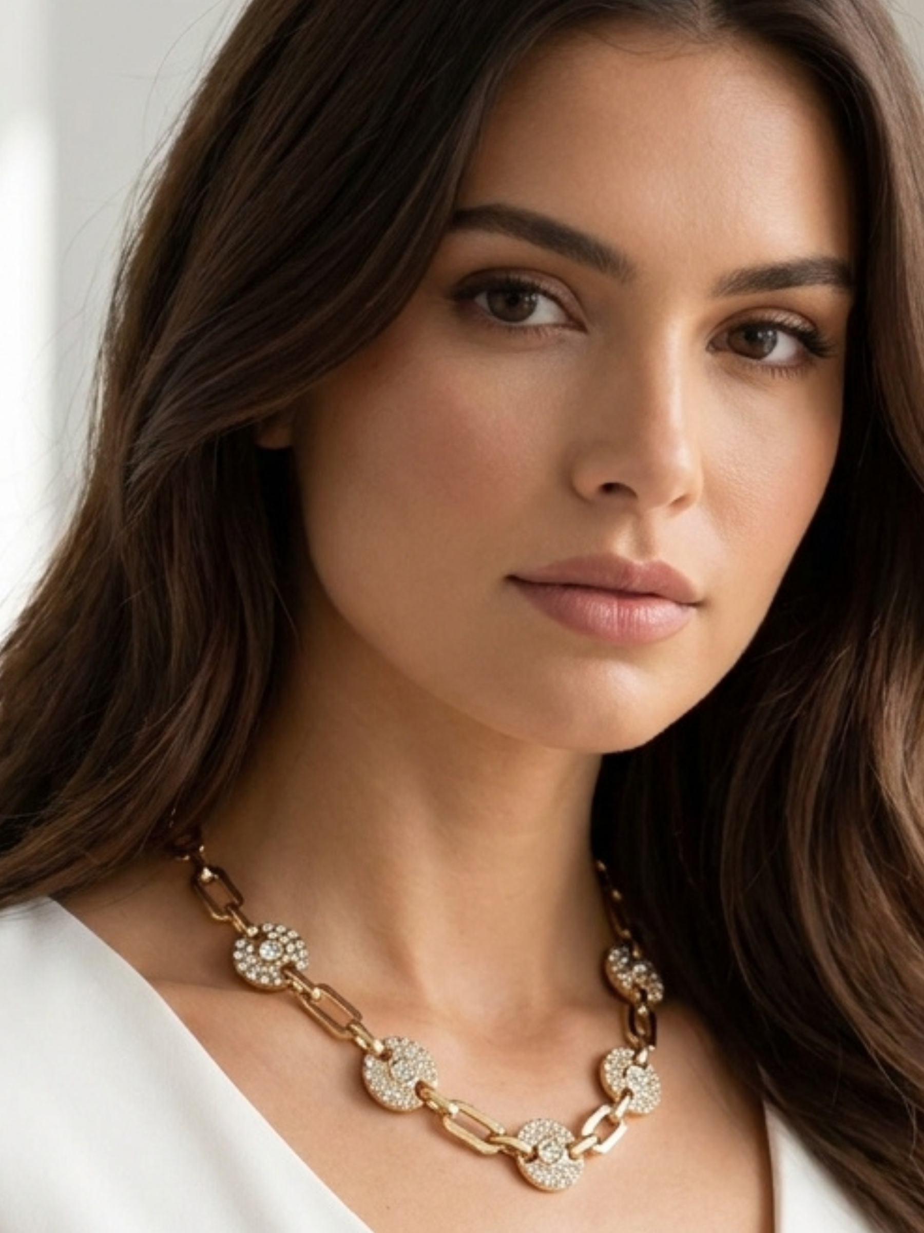 Envy 649 Diamante Circle Detail Link Necklace with structured links and sparkling circular diamante details.
