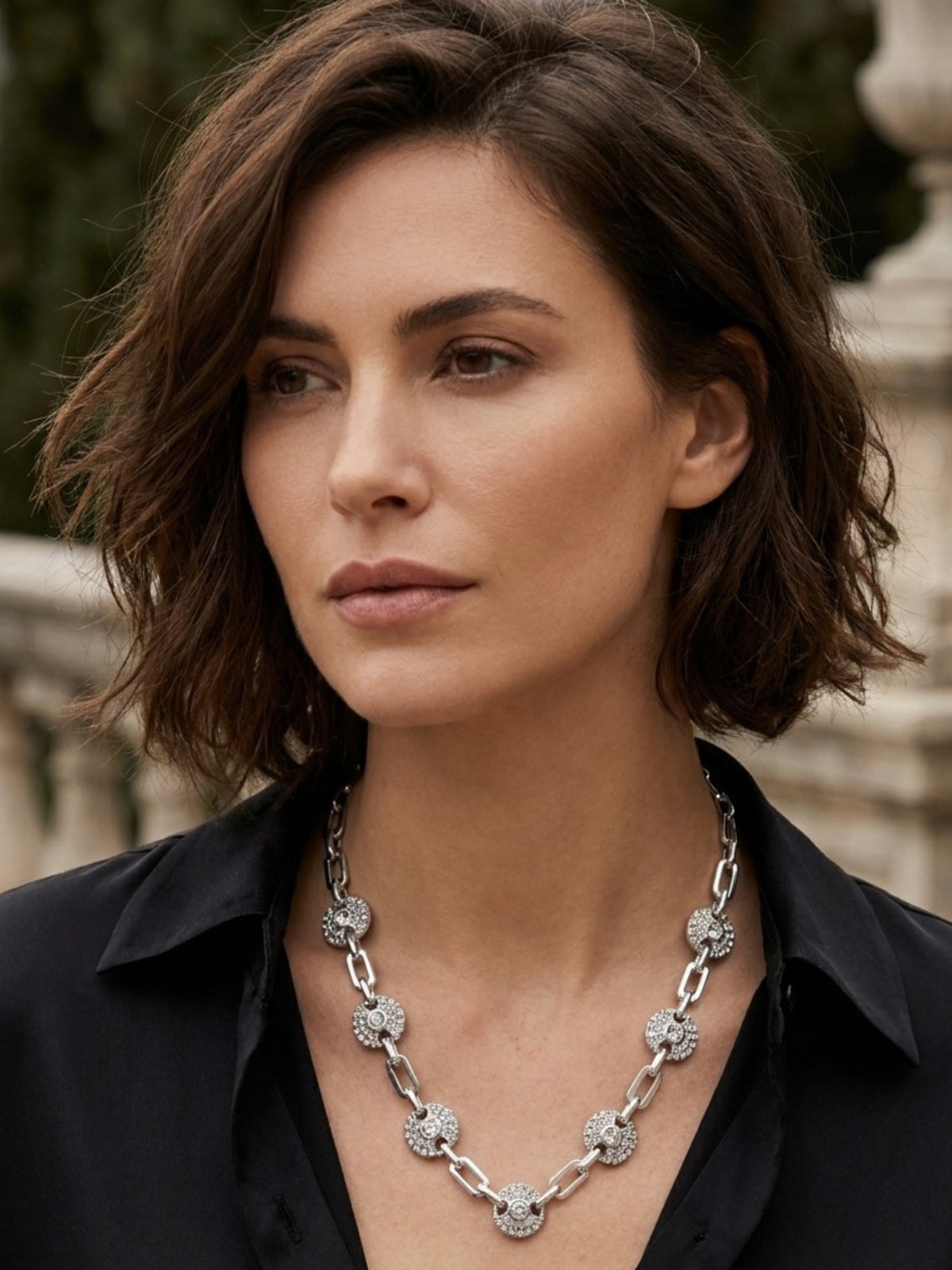 Envy 649 Diamante Circle Detail Link Necklace with structured links and sparkling circular diamante details.