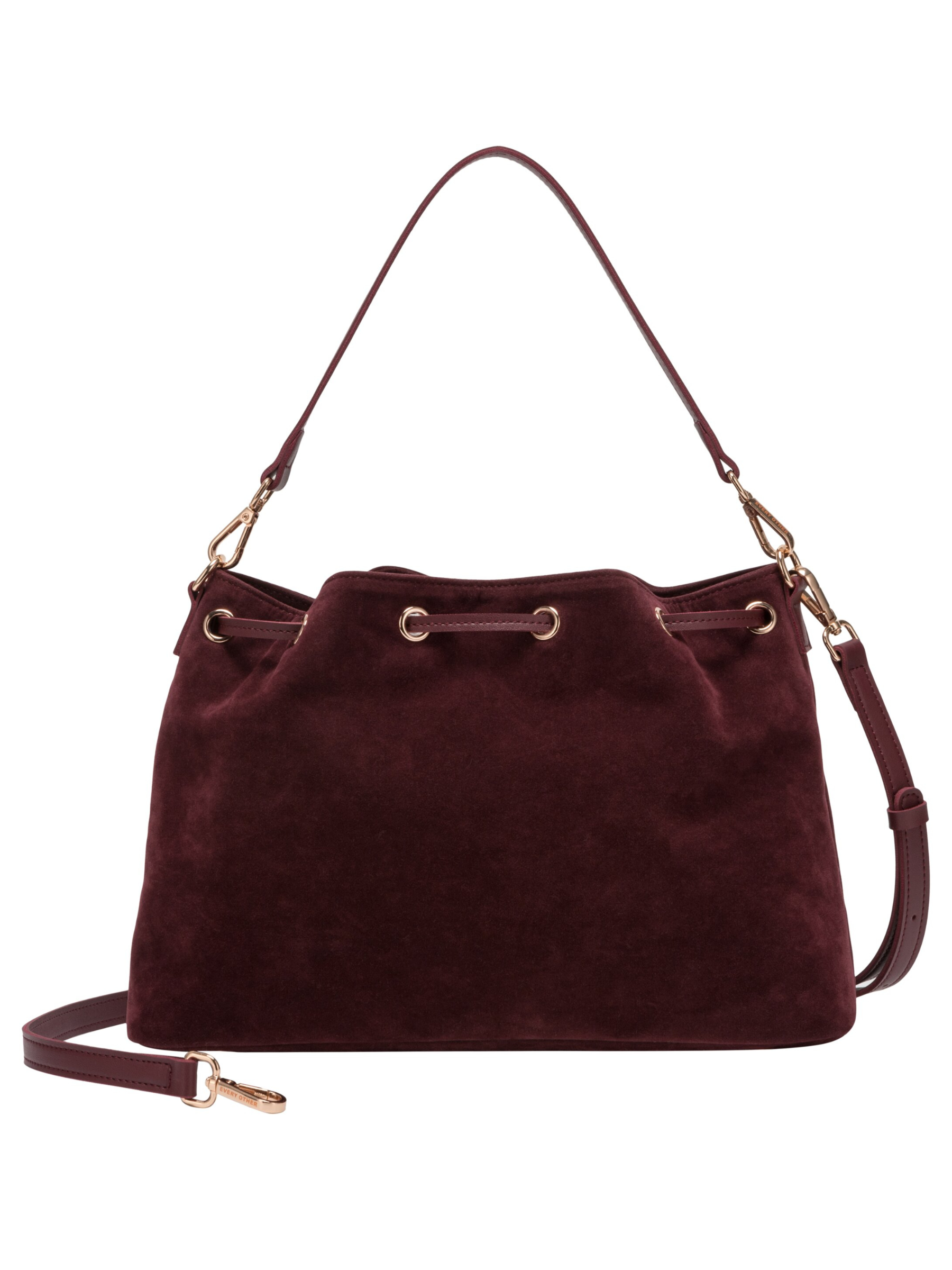 Every Other 12195 Suede Effect Draw Top Bag with draw top fastening, shoulder strap and gold-tone hardware