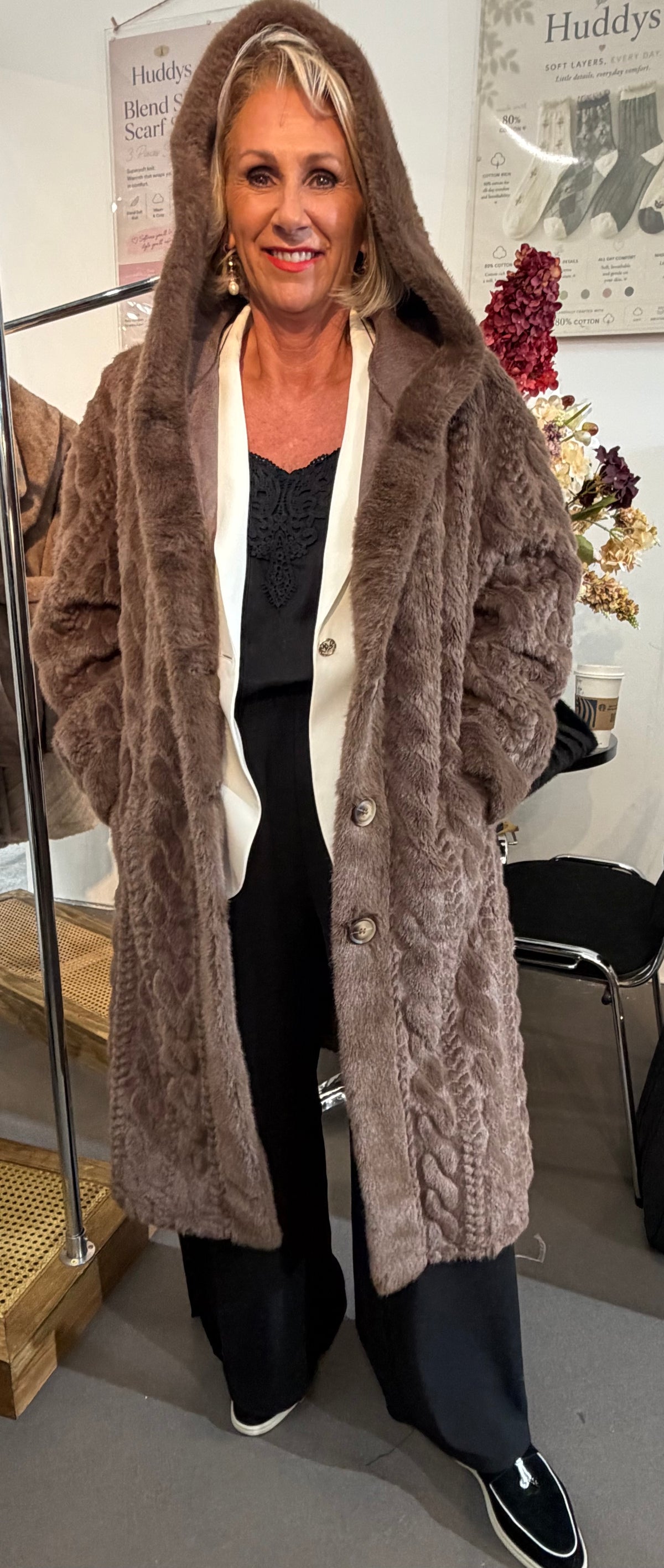 C802H Hooded Cable Fluffy Coat