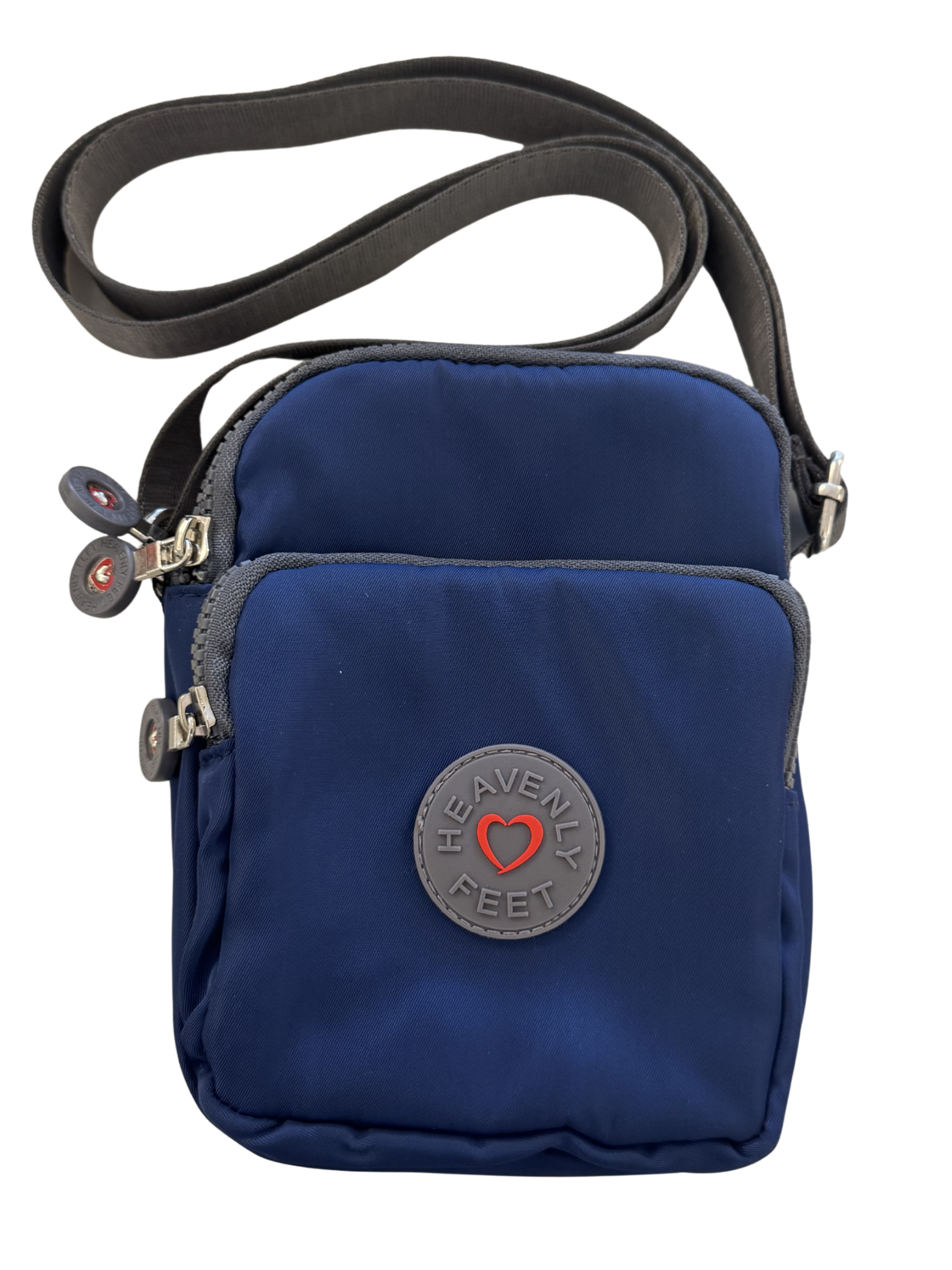 Heavenly Feet Beacon Handbag compact crossbody with multiple zip compartments and adjustable strap.