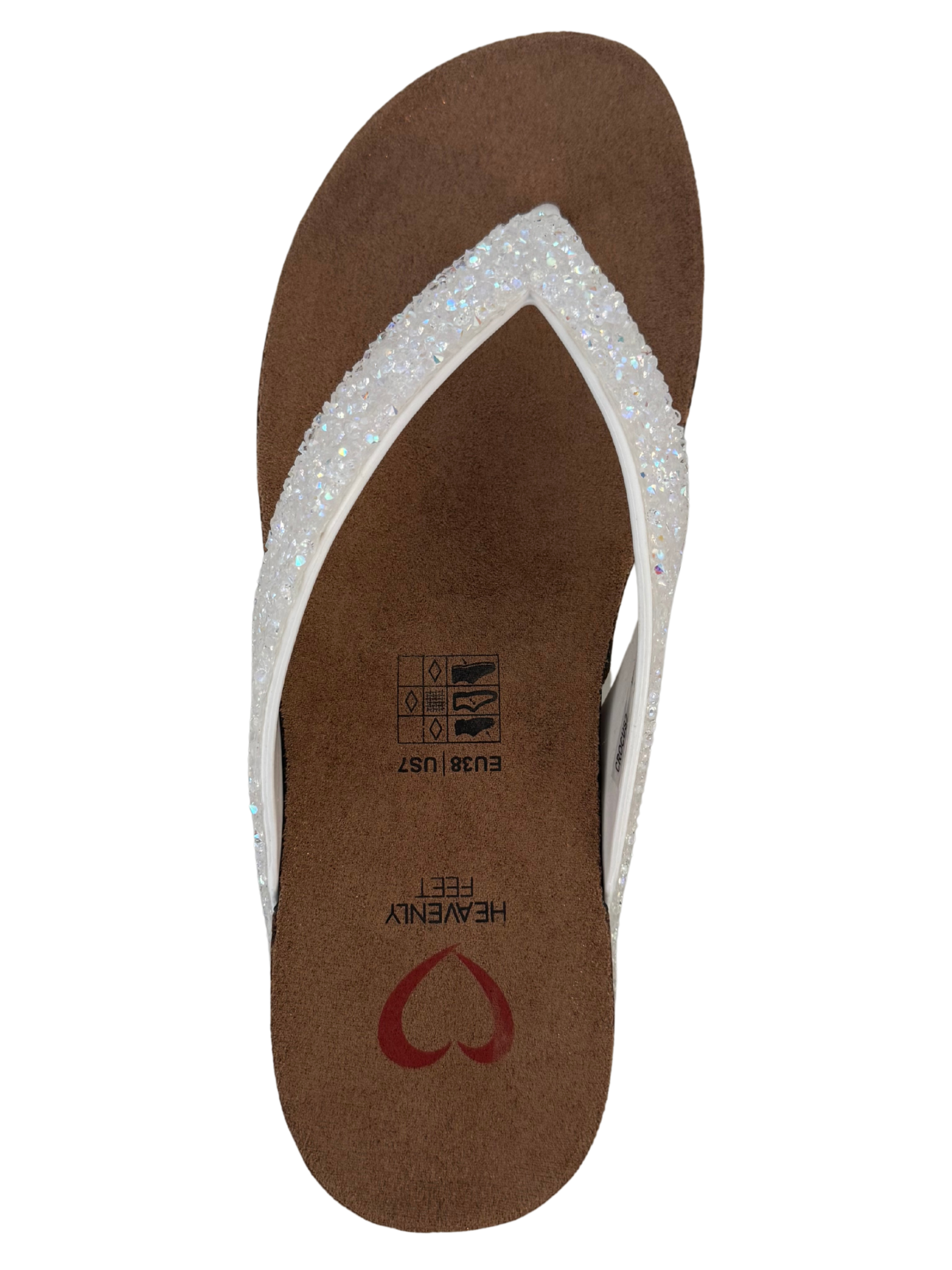 Heavenly Feet Crocus2 White Sandals with toe-post design, cushioned sole and embellished strap.