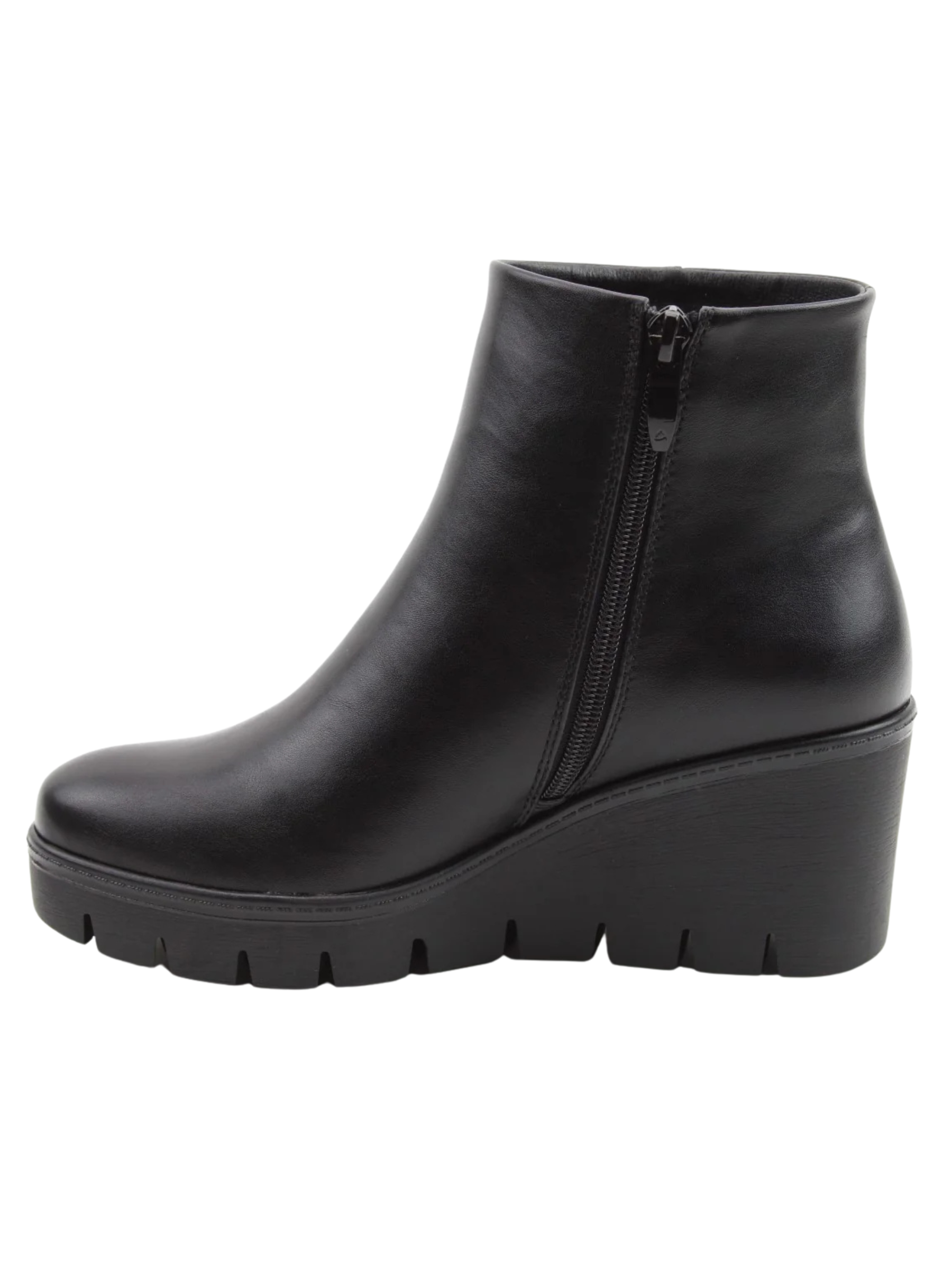 Heavenly Feet Fiorella Black Ankle Boot – women’s vegan-friendly wedge ankle boot with side zip, memory foam insole and 6.5 cm heel for stylish everyday comfort.