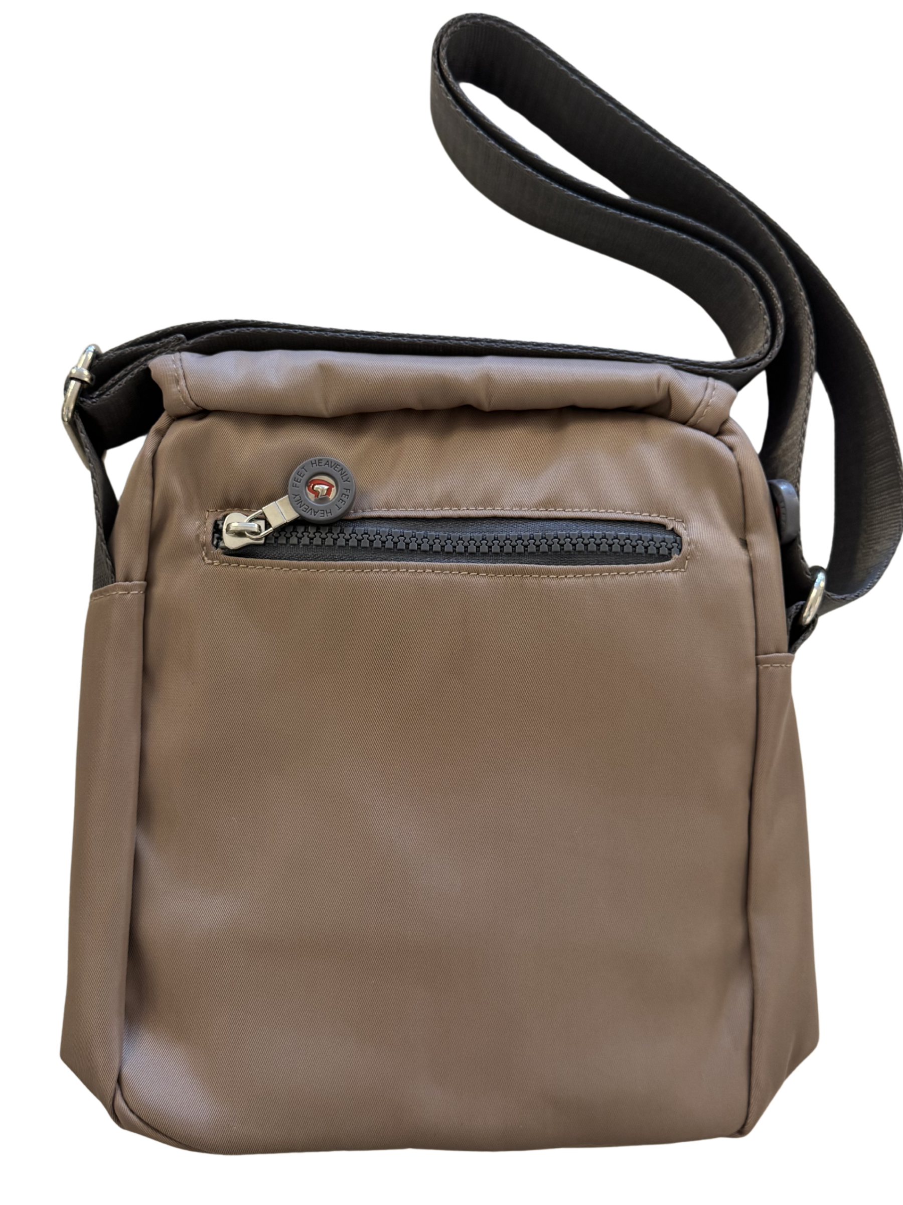 Heavenly Feet Glacier Handbag compact crossbody with structured shape and multiple zip compartments.
