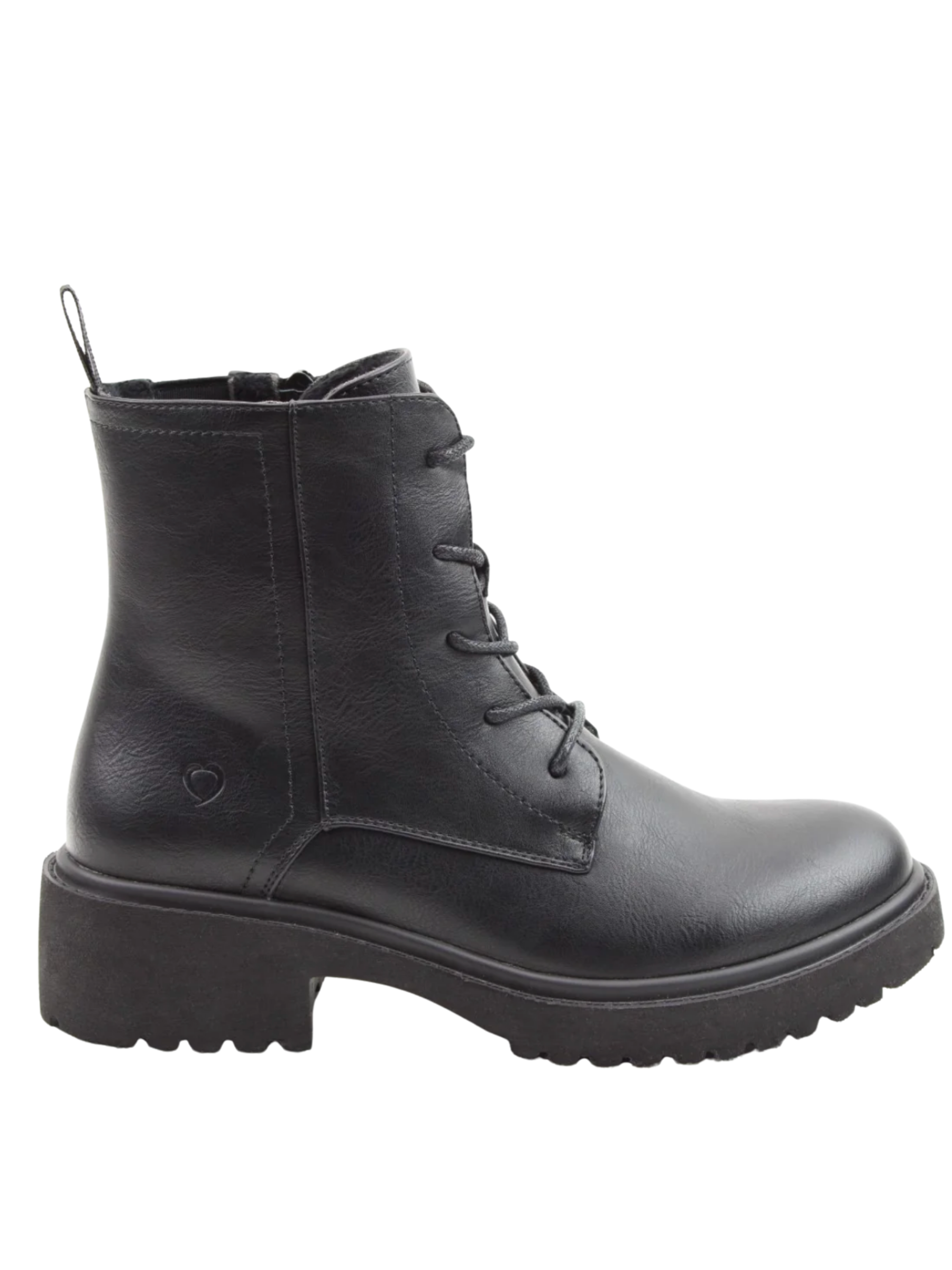 Heavenly Feet Milford Black Boots with lace-up front, side zip, chunky sole and ankle-length silhouette.