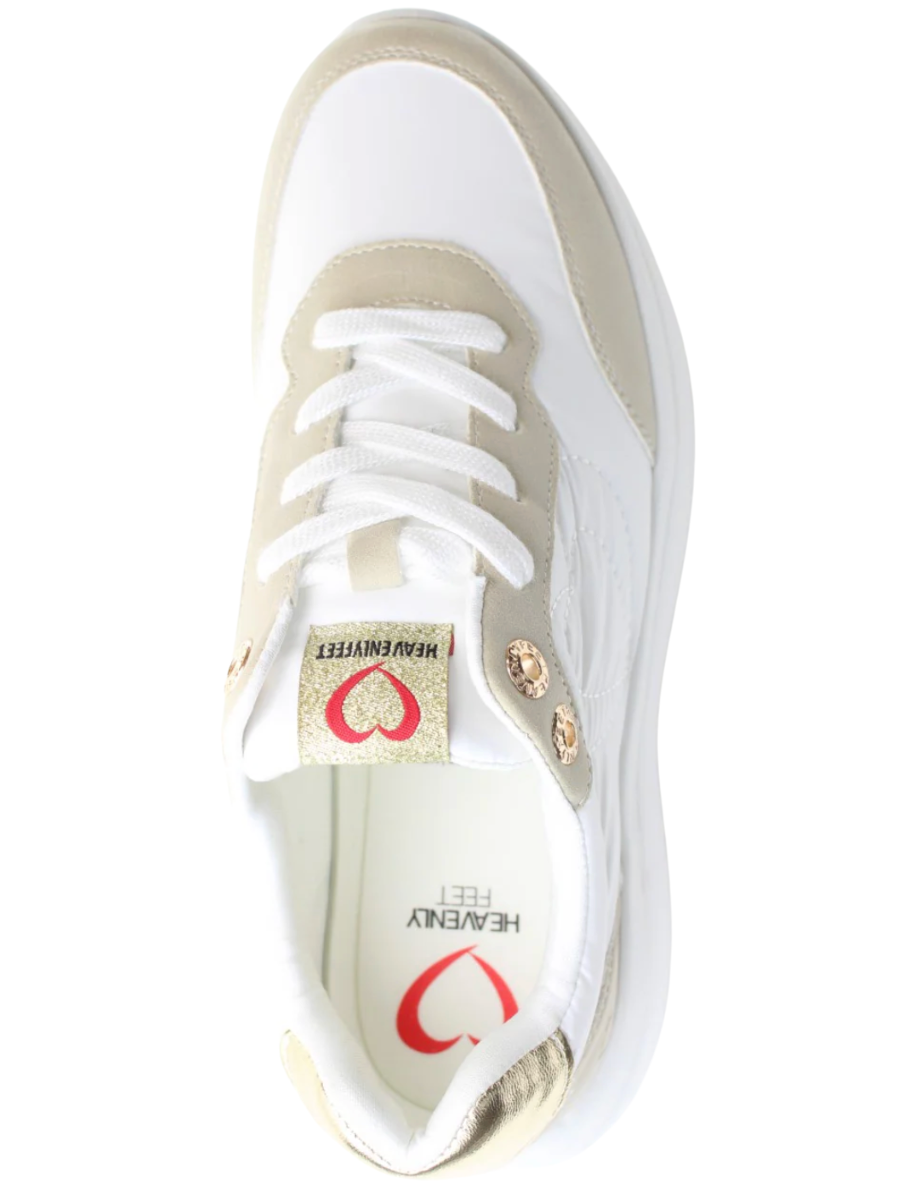 Heavenly Feet Peace White / Taupe Trainers with lace-up front and panel detailing.