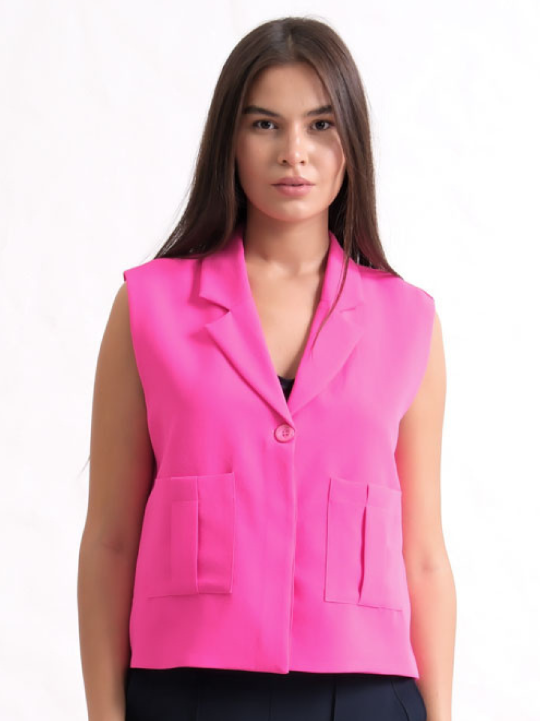 Inco 1217 sleeveless waistcoat with lapel collar, front pockets and single-button fastening.
