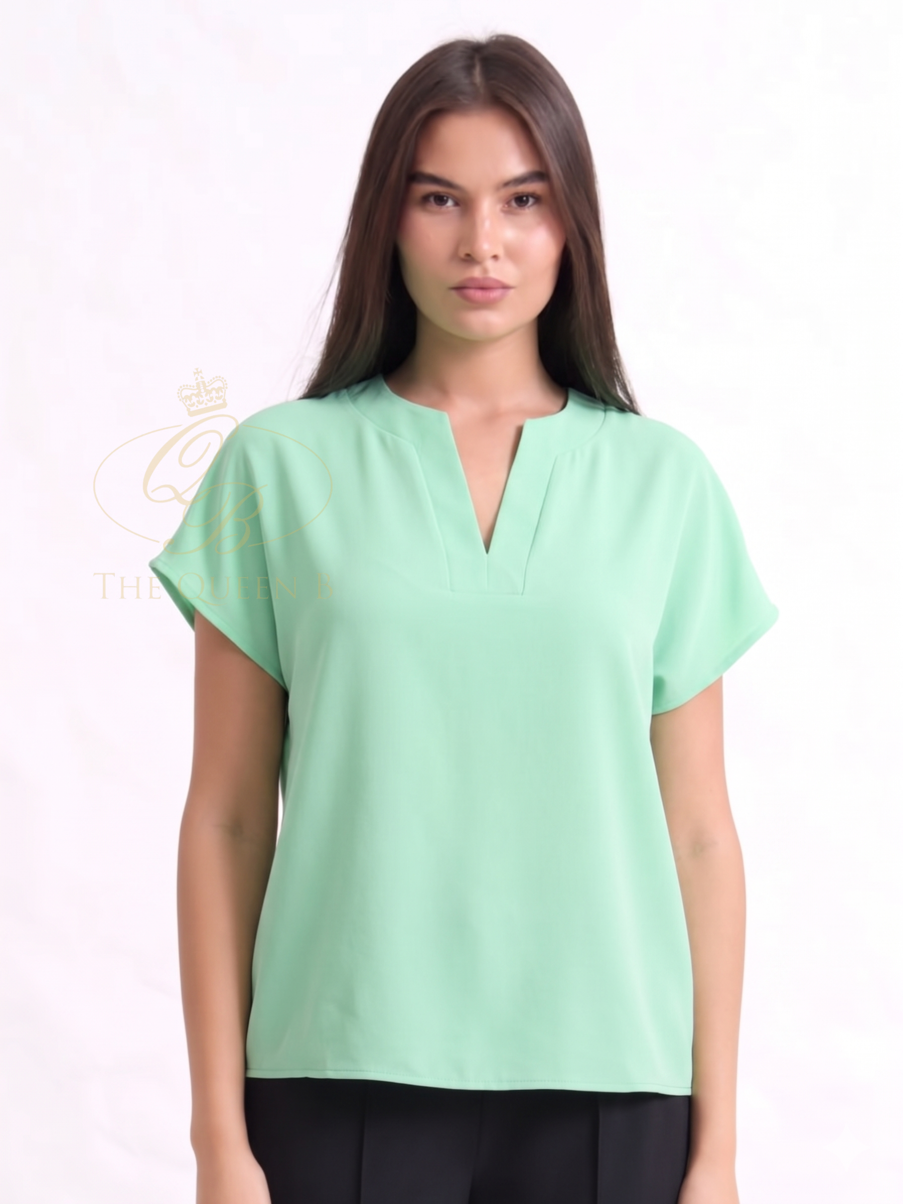 Inco 4368 Short Sleeve Top with V-notch neckline and relaxed fit.
