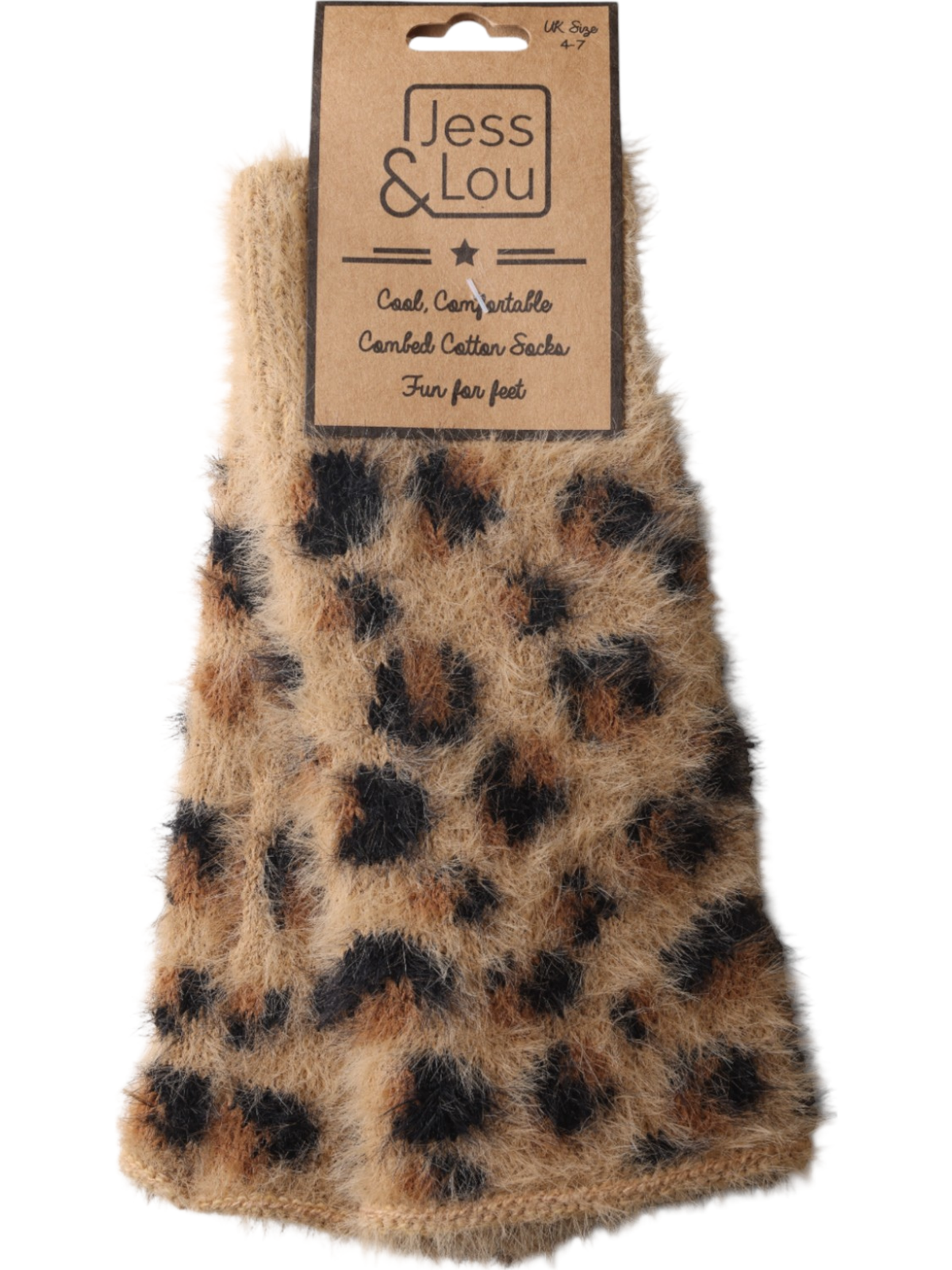 Jess & Lou GL290 Leopard Fluffy Knit Fingerless Gloves with fluffy knit texture and leopard print.