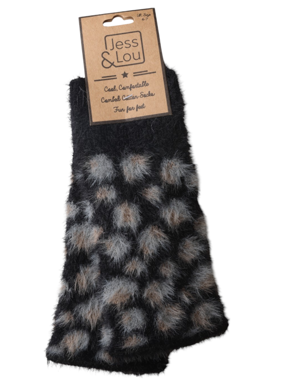 Jess & Lou GL291 Leopard Fluffy Knit Fingerless Gloves with fluffy knit texture and leopard print.