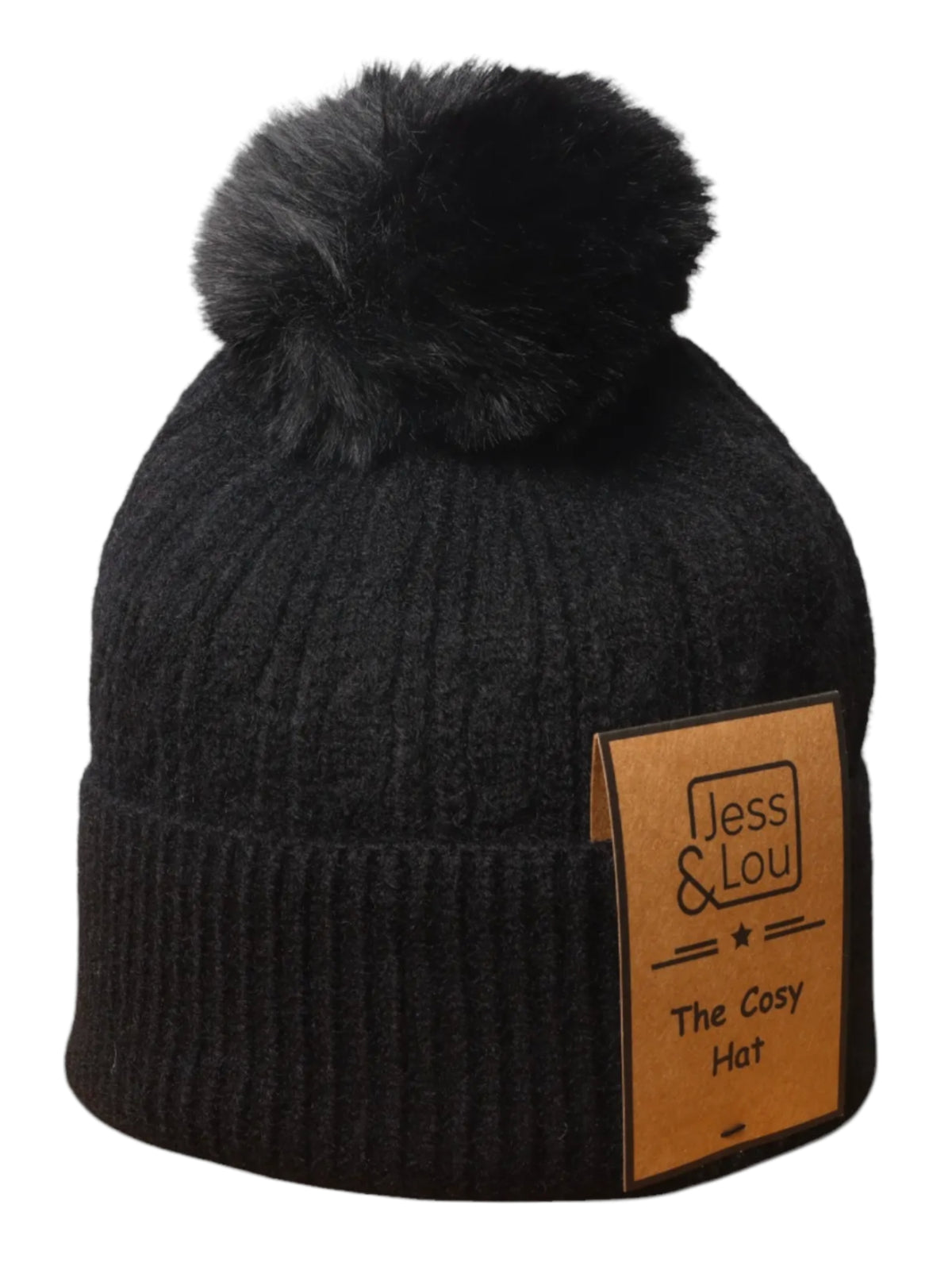 Jess & Lou HL745 Cable Bobble Hat with cable knit texture, ribbed turn-up cuff and large fluffy bobble.