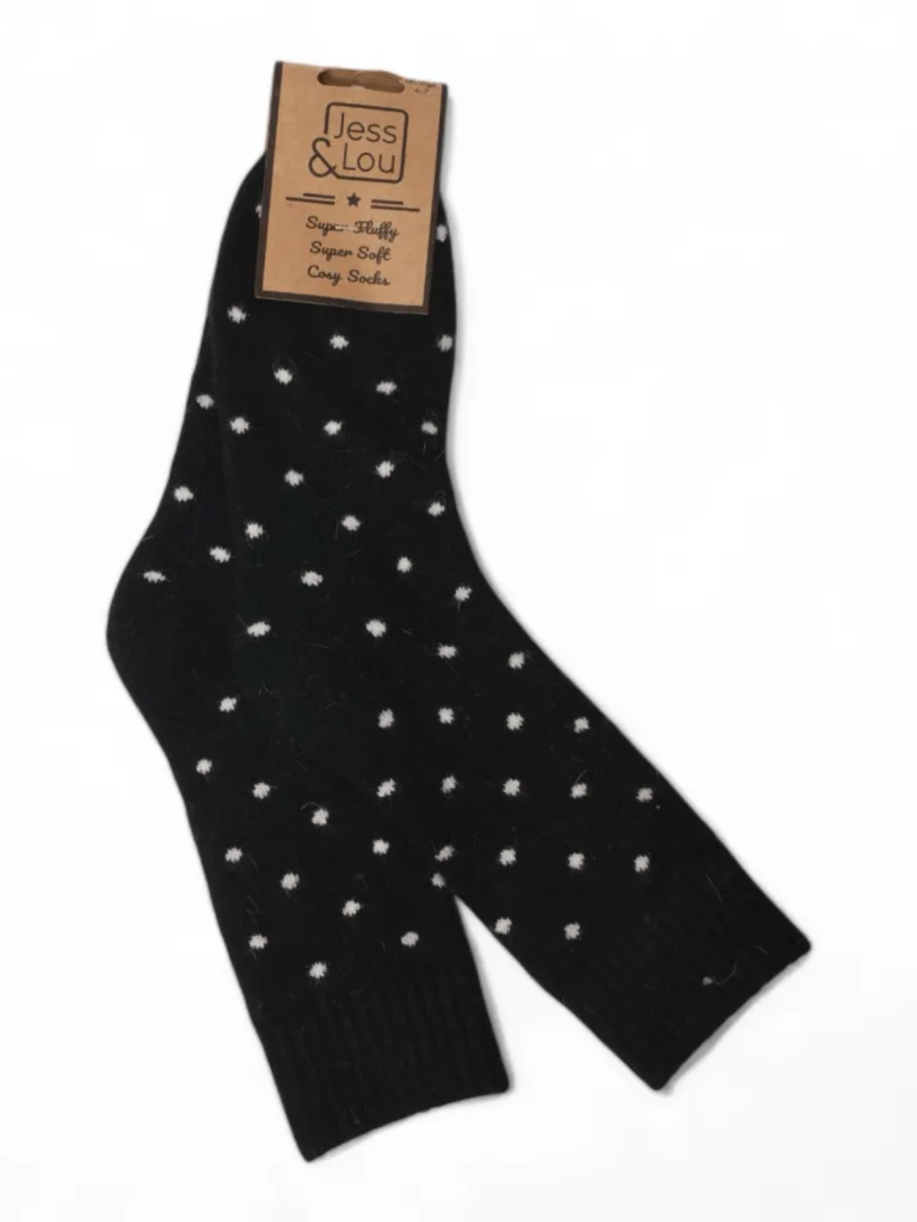 Jess & Lou SL118 black polkadot socks with white dot design – cosy ribbed women’s socks for everyday wear and comfort