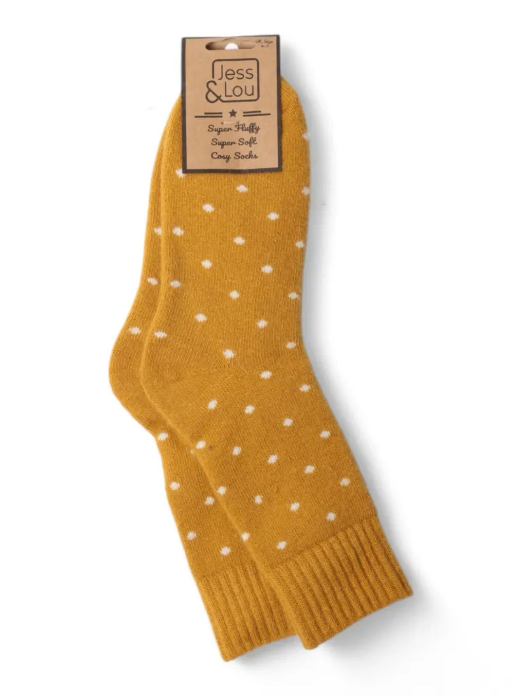 Jess & Lou SL119 gold ribbed polkadot socks with white dot design – cosy women’s socks for everyday wear and comfort.