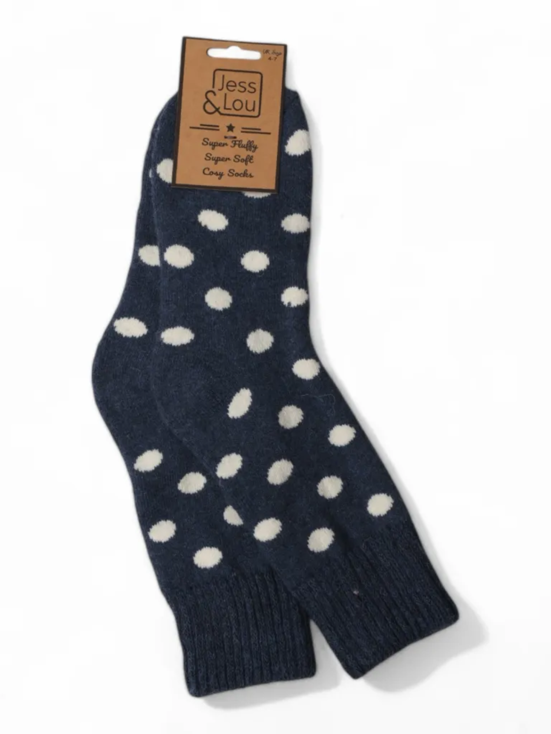 Jess & Lou SL290 navy ribbed spotty socks with soft cosy fabric and playful polka dot design – women’s warm everyday socks