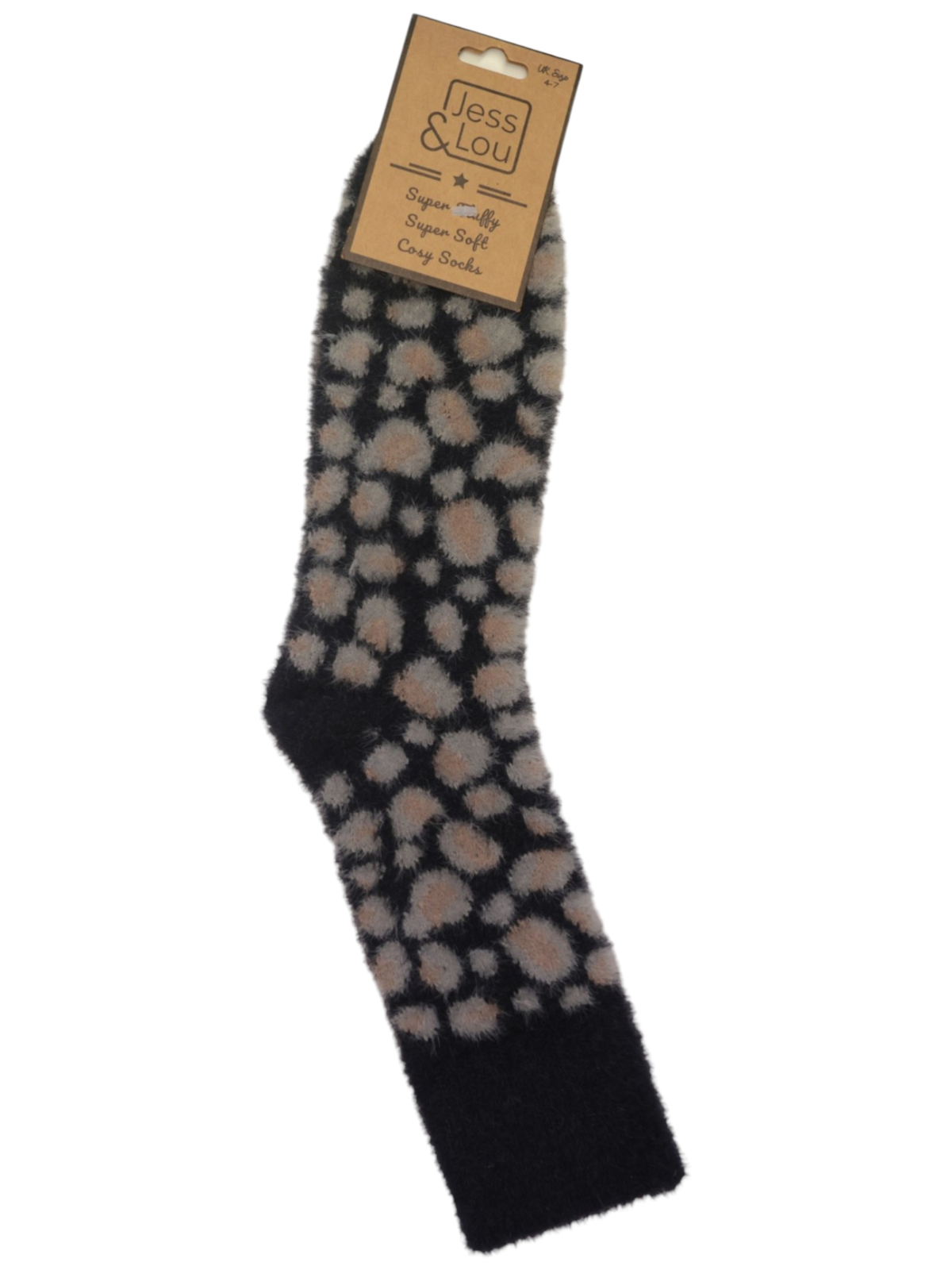 Jess & Lou SL832 Leopard Print Fluffy Socks with a soft fluffy texture and all-over leopard print.