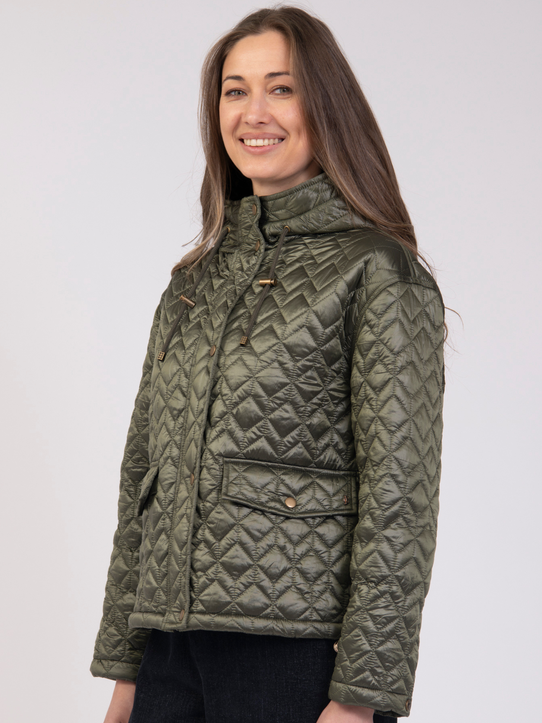 Jessica Graaf 32005 Short Padded Jacket with quilted finish, hood, popper fastening and flap pockets