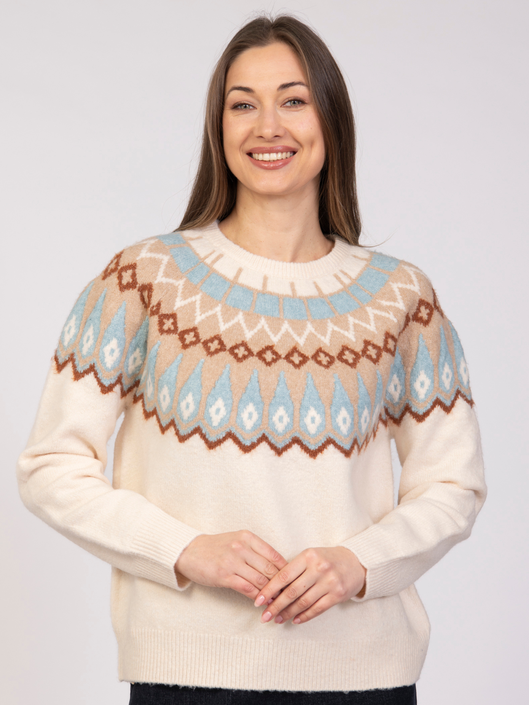 Jessica Graaf 32153 Printed Jumper with round neckline, long sleeves and printed yoke detail
