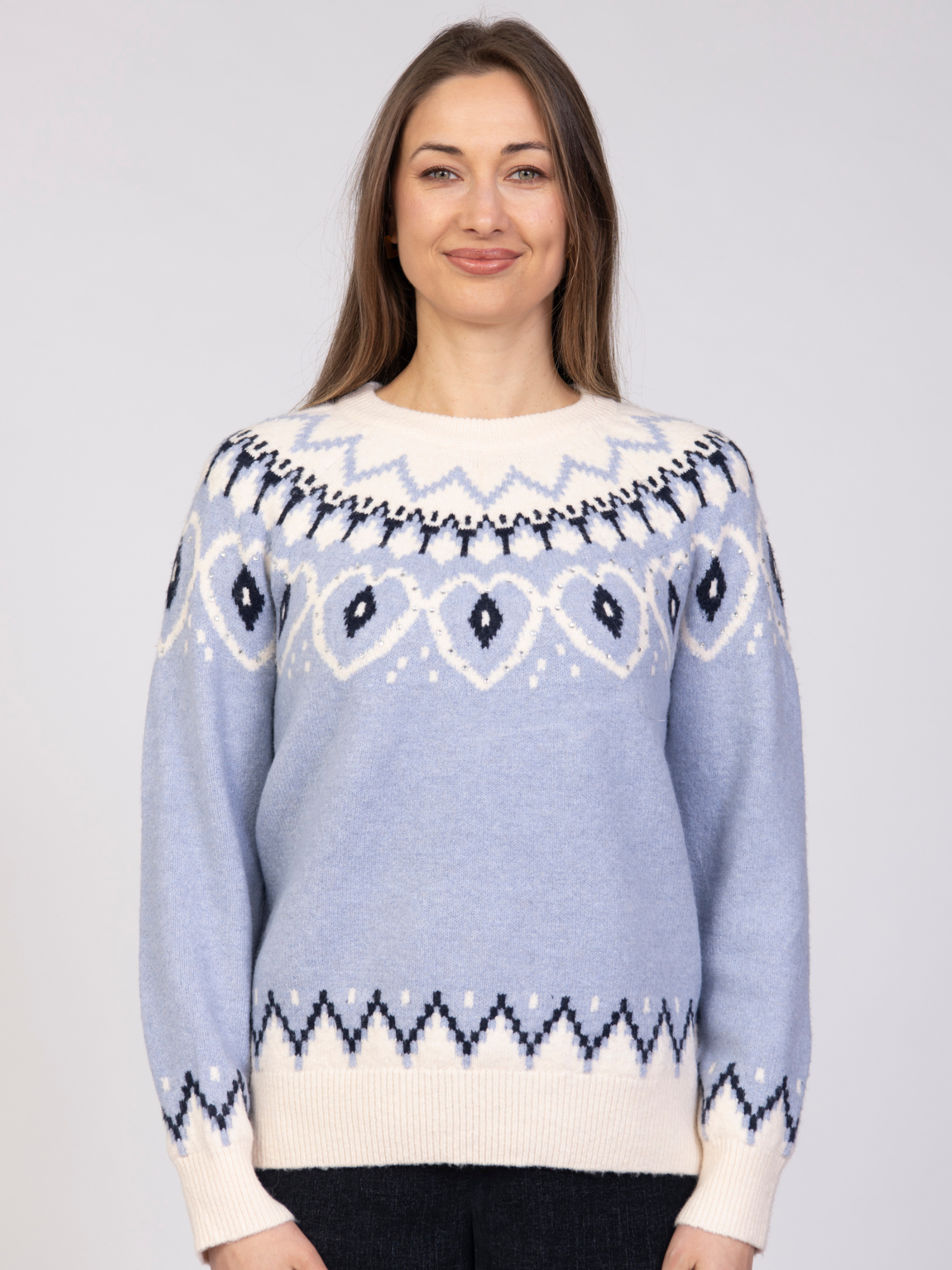 Jessica Graaf 32155 Printed Jumper with round neckline, long sleeves and fair isle inspired print detail