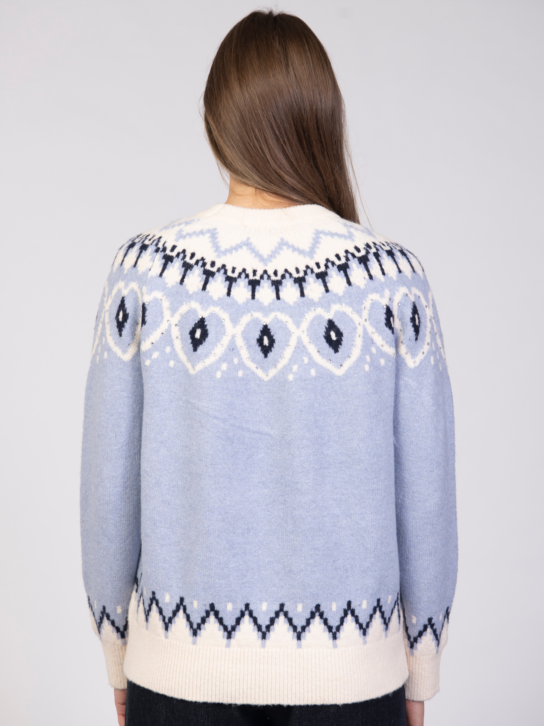 Jessica Graaf 32155 Printed Jumper with round neckline, long sleeves and fair isle inspired print detail
