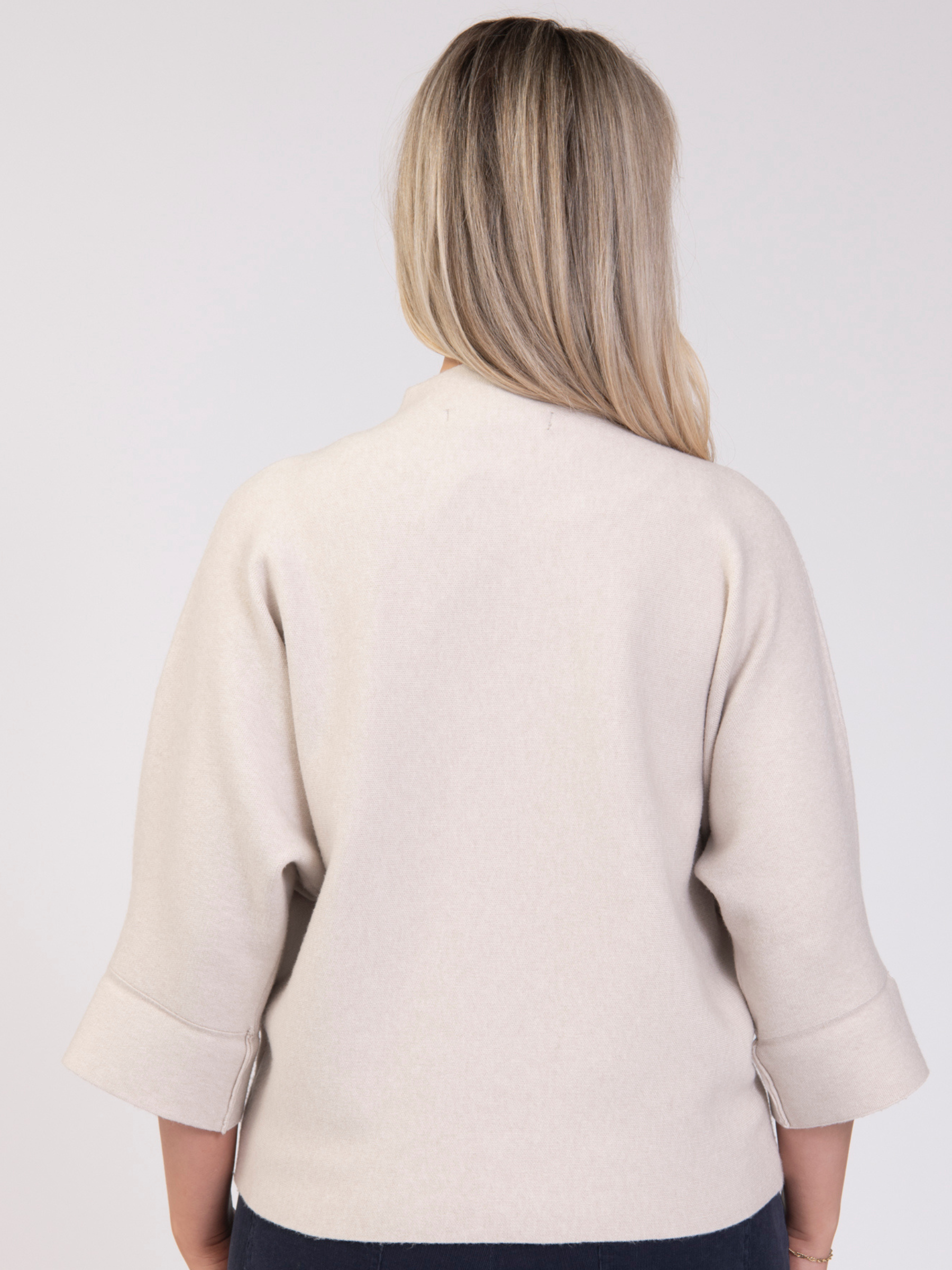 Jessica Graaf 32298 Embroidered Plain Jumper with mock neckline, 3/4 sleeves and floral embroidery