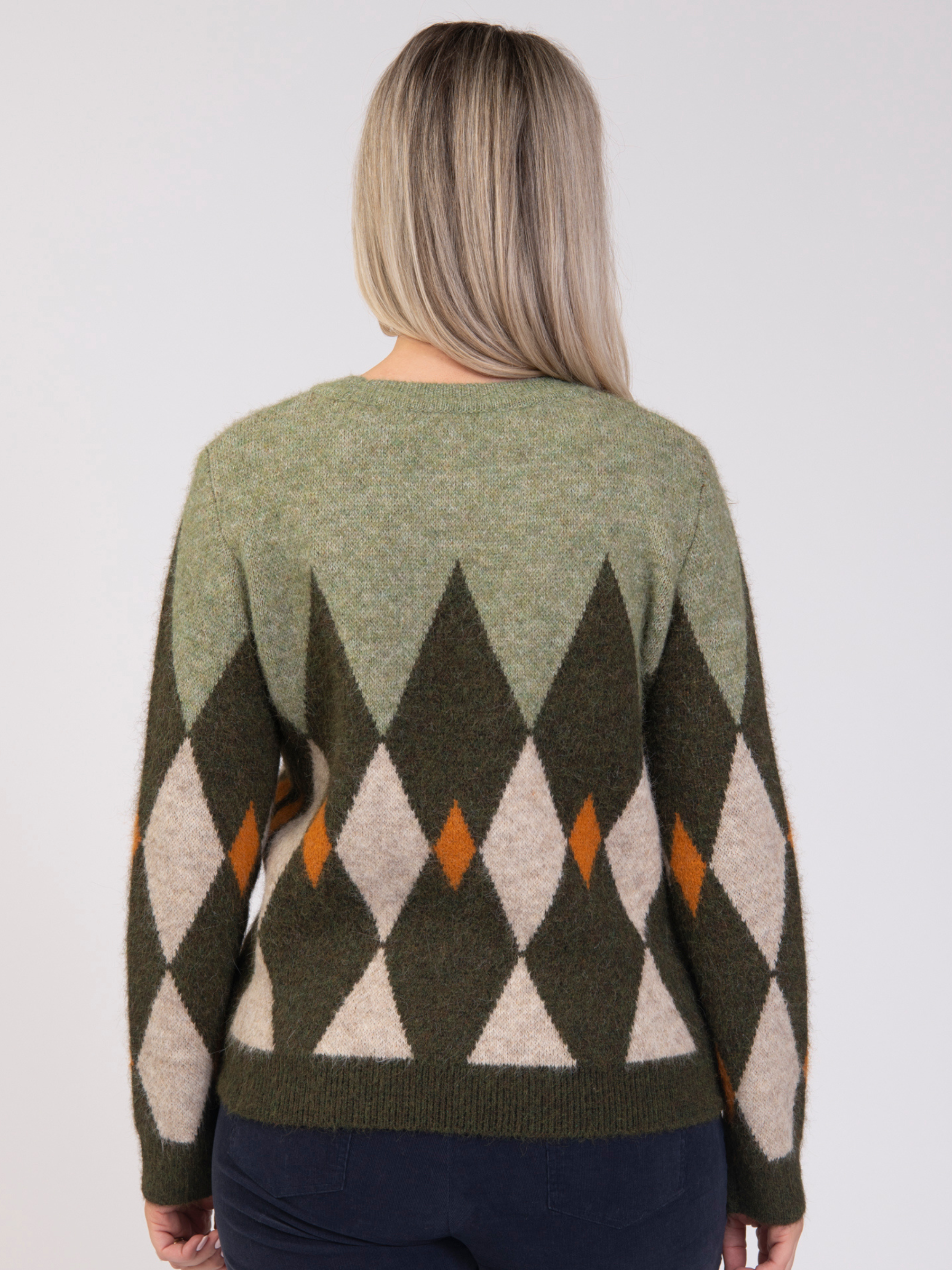 Jessica Graaf 32399 Printed Jumper with round neckline, long sleeves and diamond pattern detail