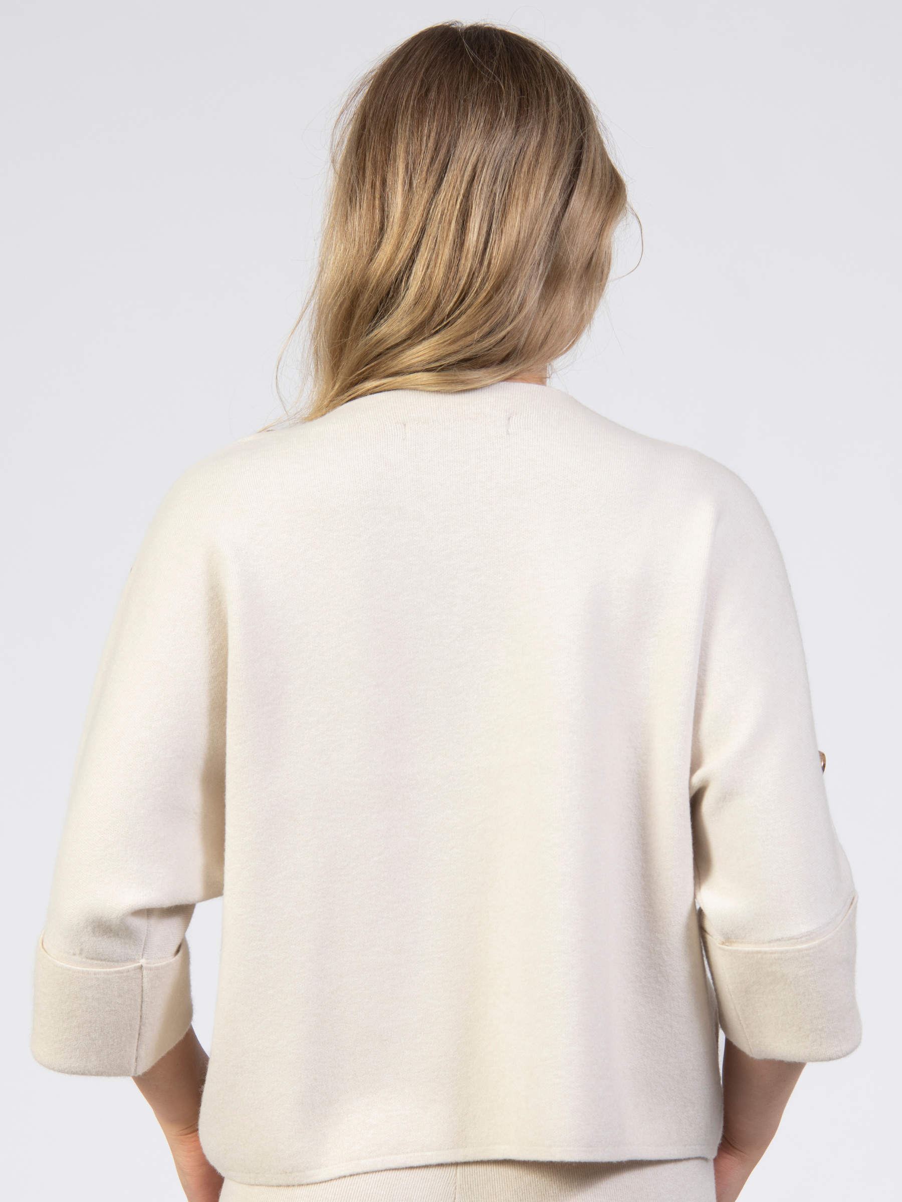 Jessica Graaf 32455 Plain Jumper with wide round neckline, button shoulder detail and 3/4 sleeves