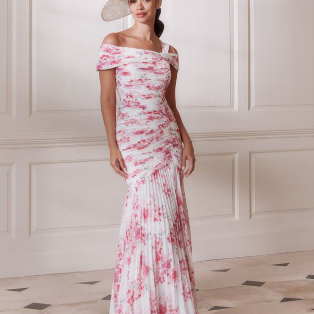 charles henry off the shoulder dress pink John Charles 66727A Pink Blossom Dress