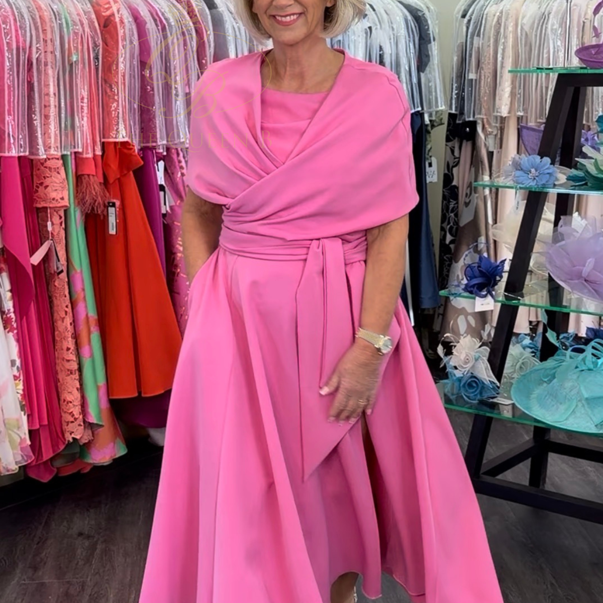 Kevan Jon Sydney Candy Pink Flare Dress & Cape