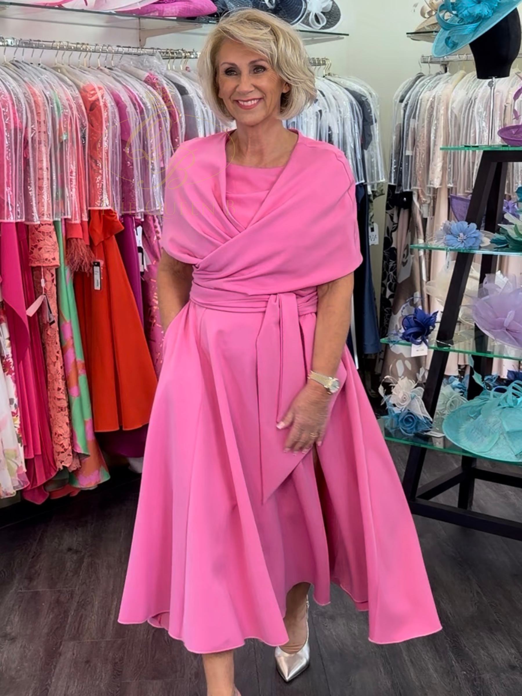 Kevan Jon Sydney Candy Pink Flare Dress & Cape Kevan Jon Sydney Candy Pink Flare Dress & Cape