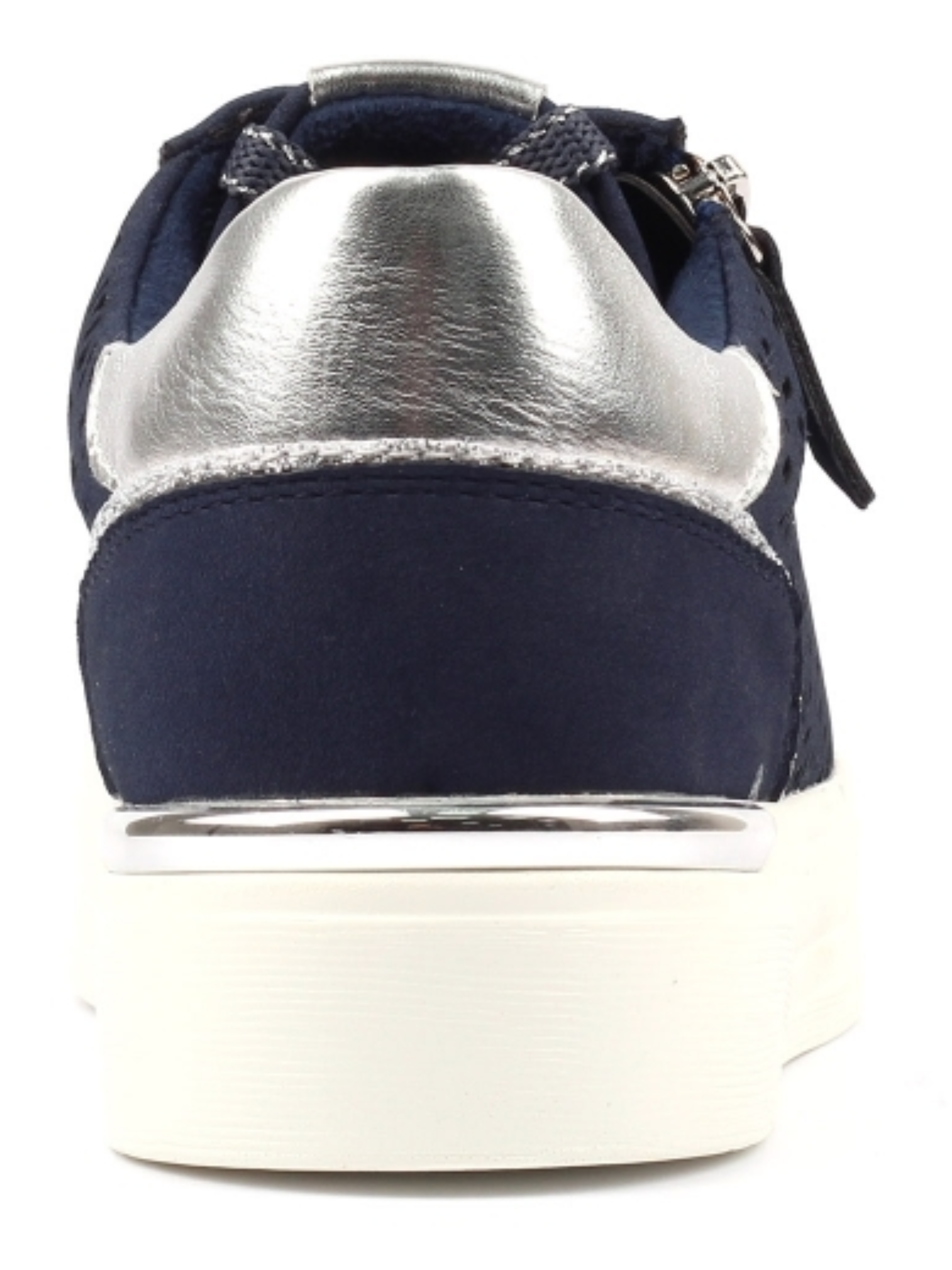 Lunar Ciara Navy Trainer with laser-cut side panel, lace-up front, side zip detail and chunky sole.