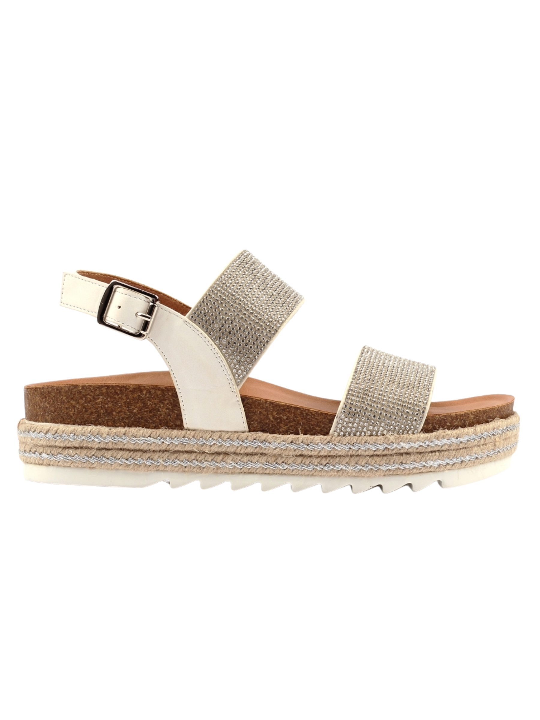 Lunar Emery Silver Sandal with diamante straps, platform sole and adjustable ankle strap.