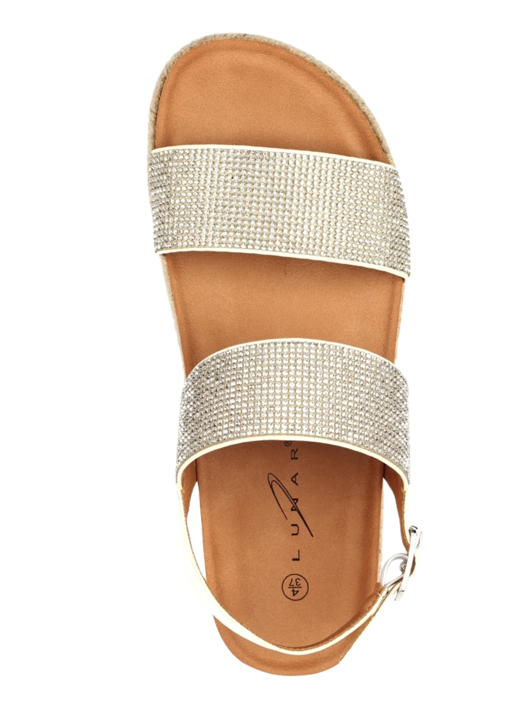 Lunar Emery Silver Sandal with diamante straps, platform sole and adjustable ankle strap.