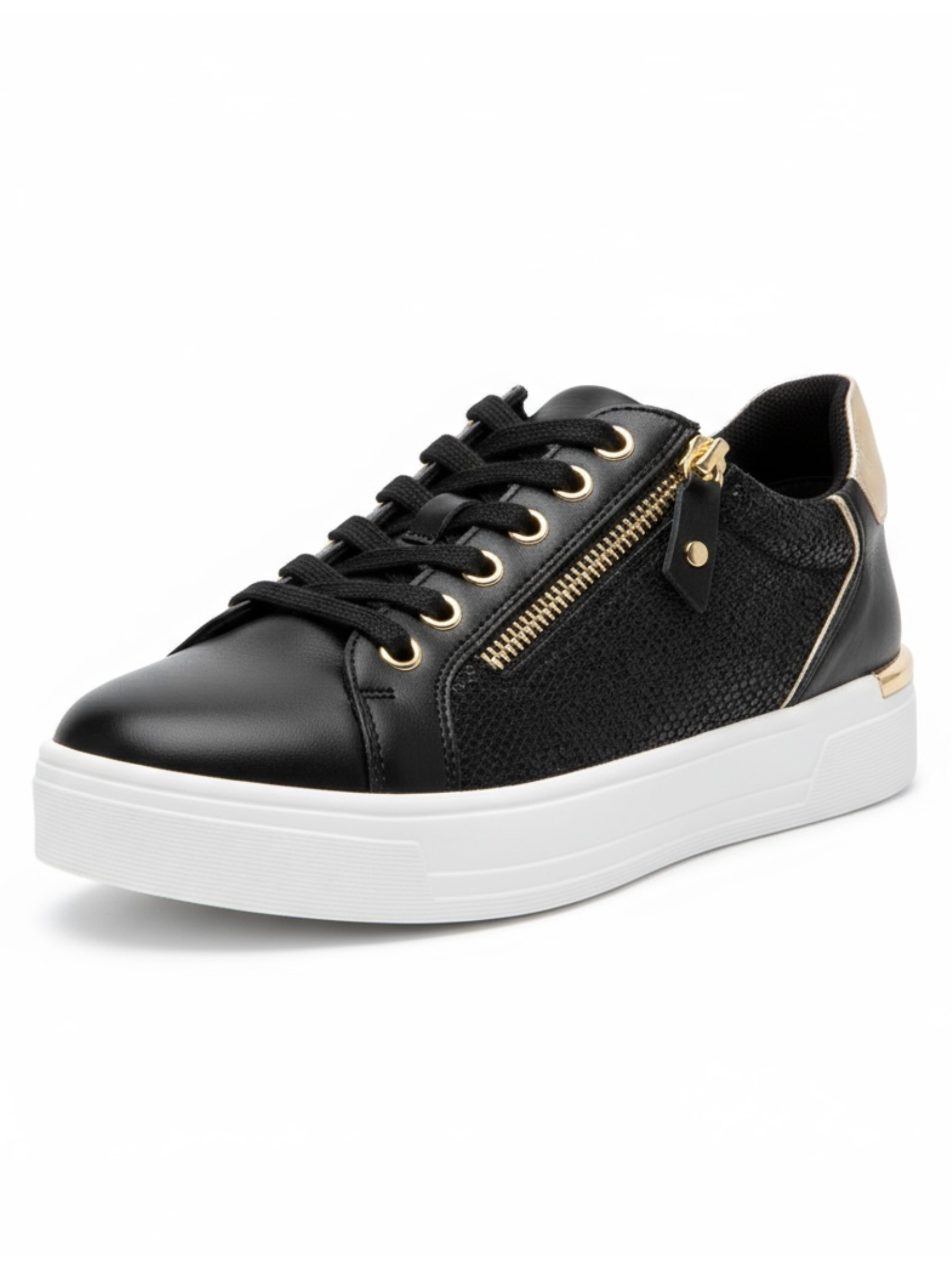 Lunar Hype black trainer with gold zip detail and white platform sole – The Queen B Boutique