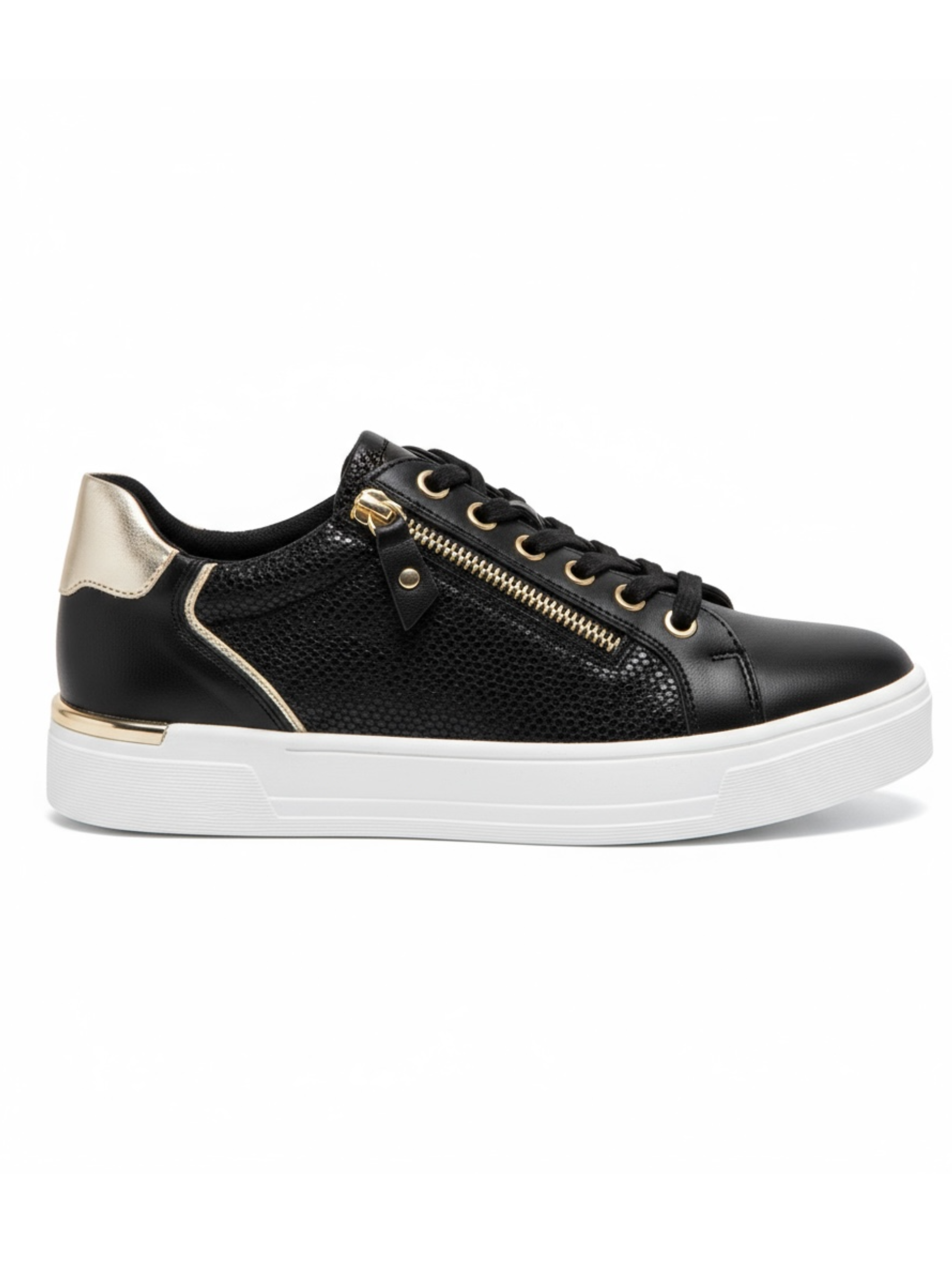 Lunar Hype black trainer with gold zip detail and white platform sole – The Queen B Boutique